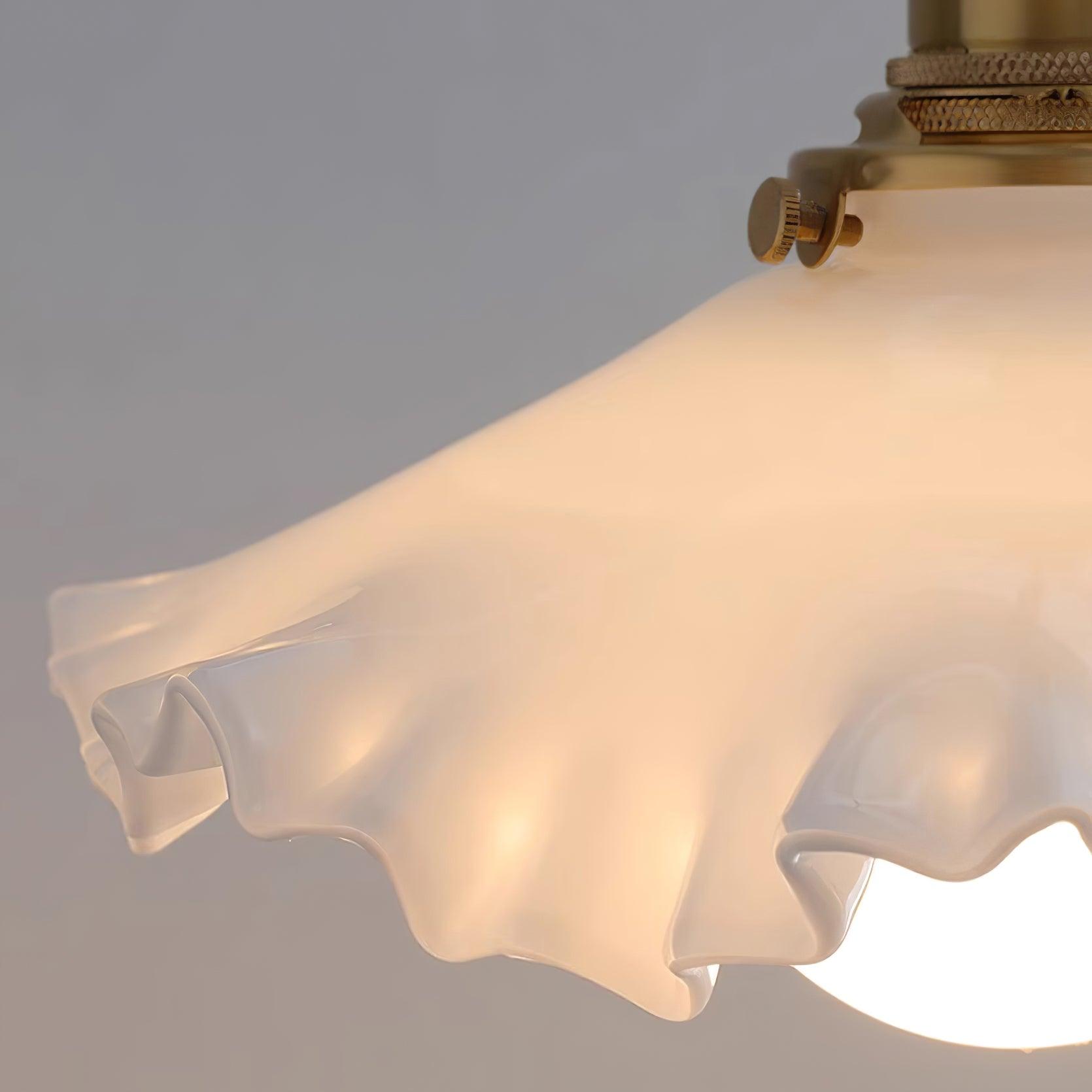Pendant Lamp Glass Ruffle Shade Brass Warm Glow