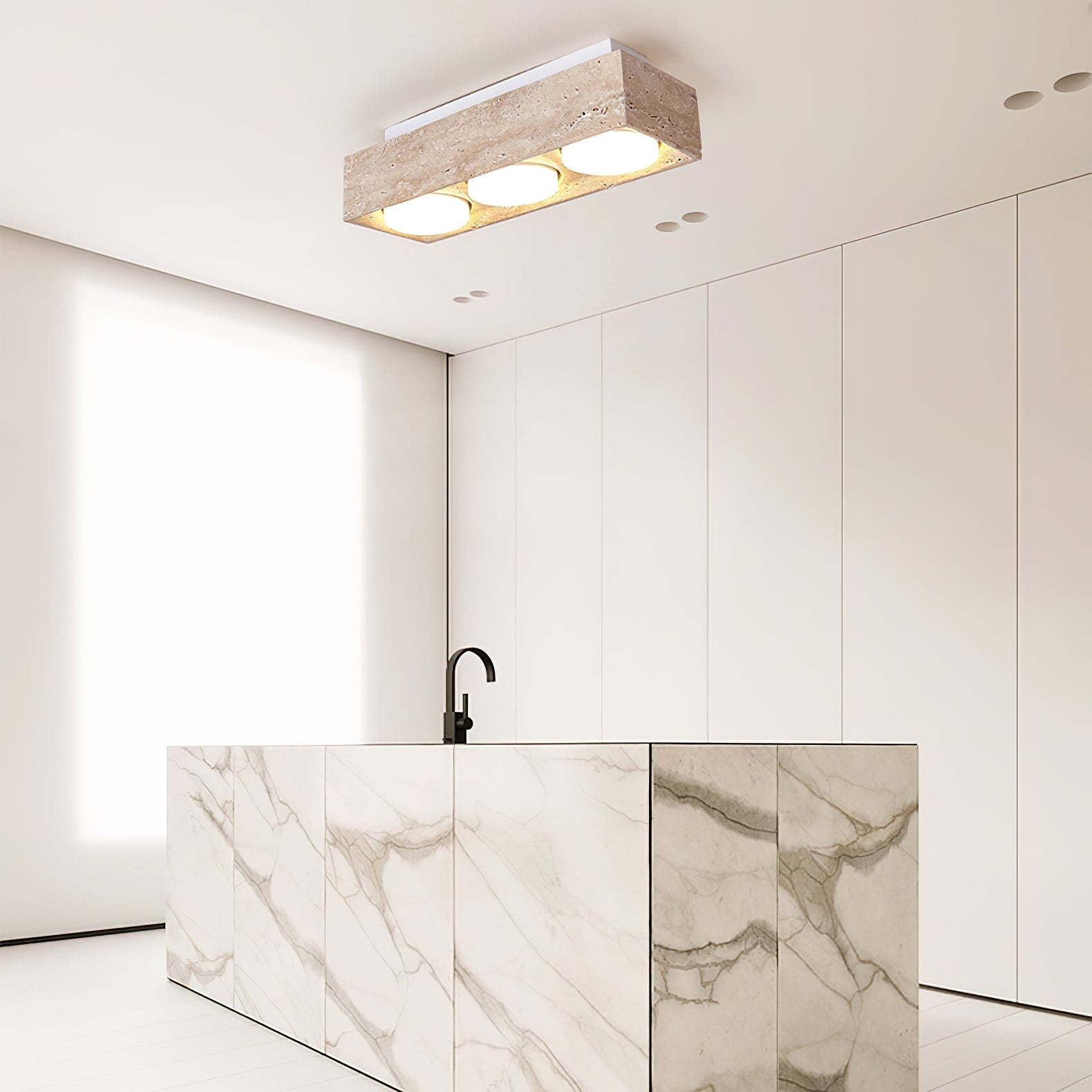 Virinira Quad-Spot Travertine Ceiling Light-Neutral Decor