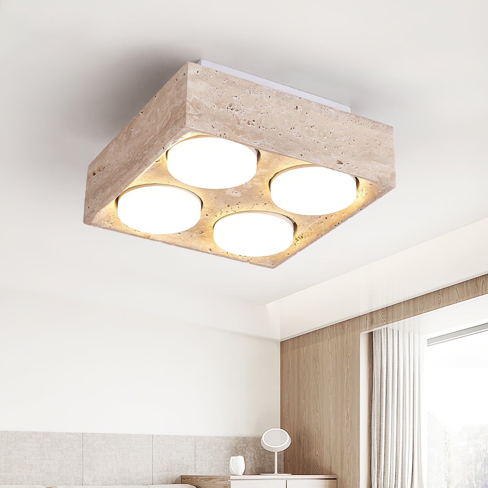 Virinira Quad-Spot Travertine Ceiling Light-Neutral Decor