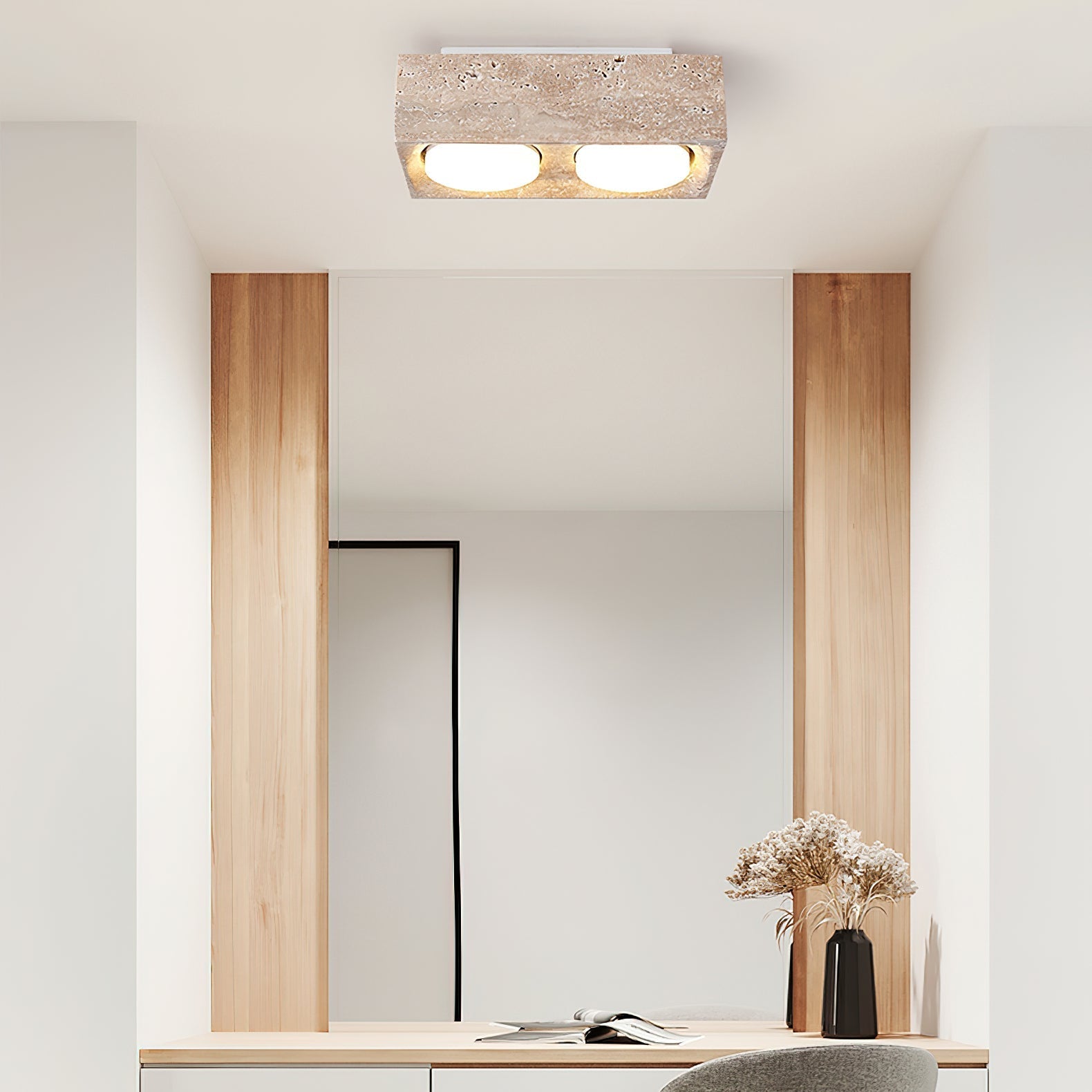 Virinira Quad-Spot Travertine Ceiling Light-Neutral Decor