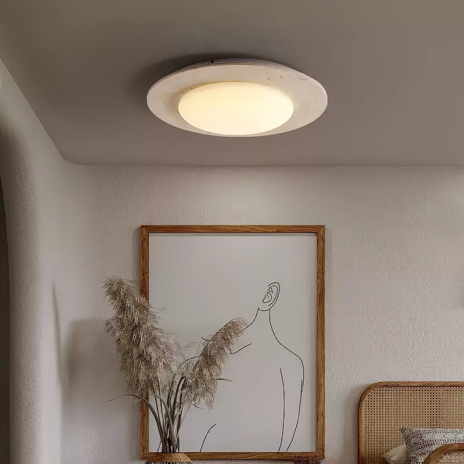 Arsoror Flush-Mount Travertine Ceiling Light-Neutral Decor