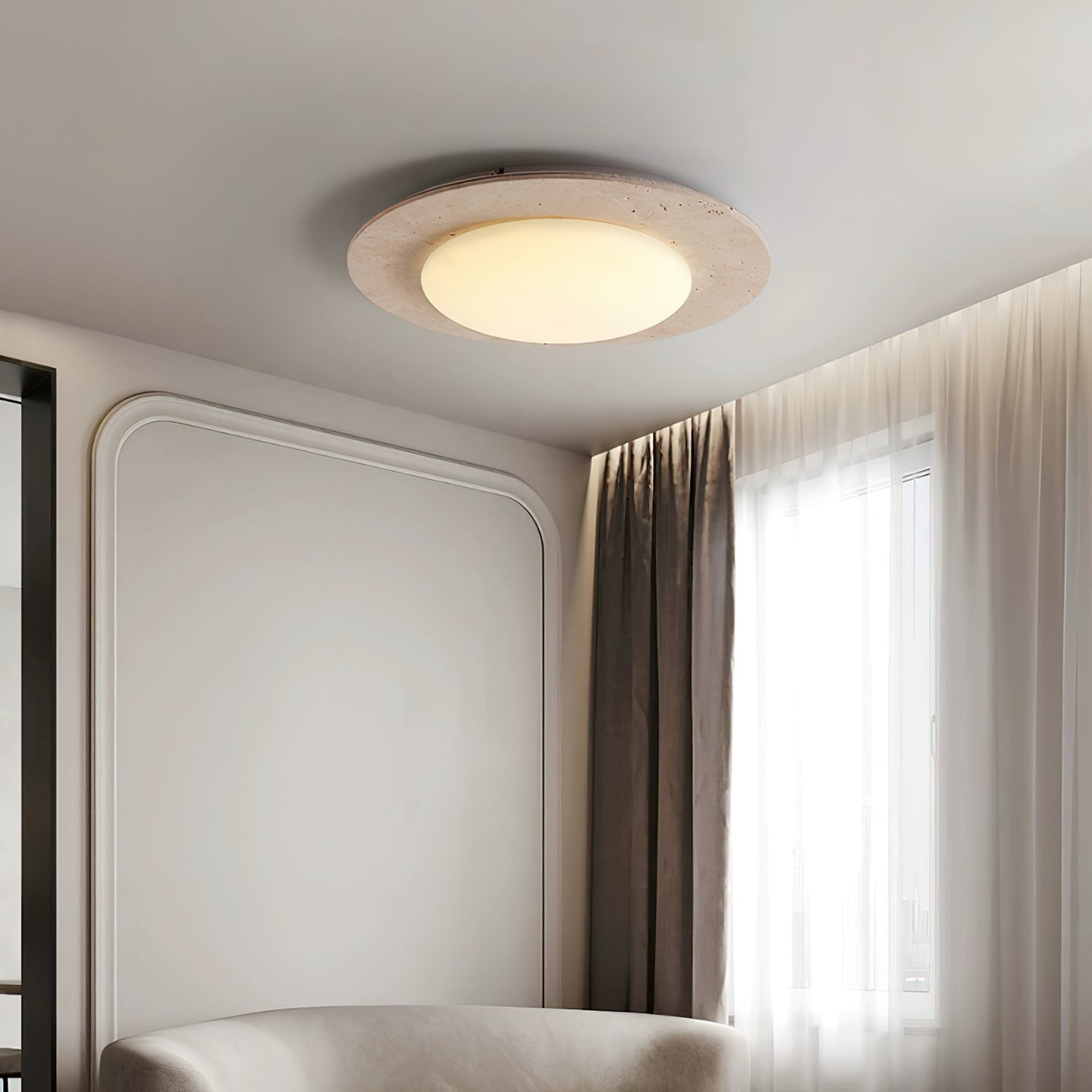 Arsoror Flush-Mount Travertine Ceiling Light-Neutral Decor