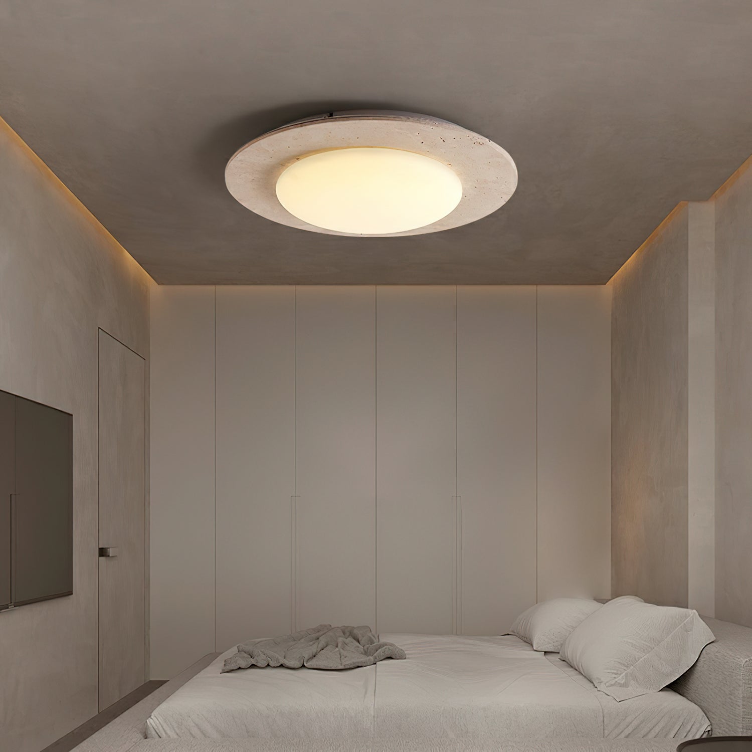 Arsoror Flush-Mount Travertine Ceiling Light-Neutral Decor