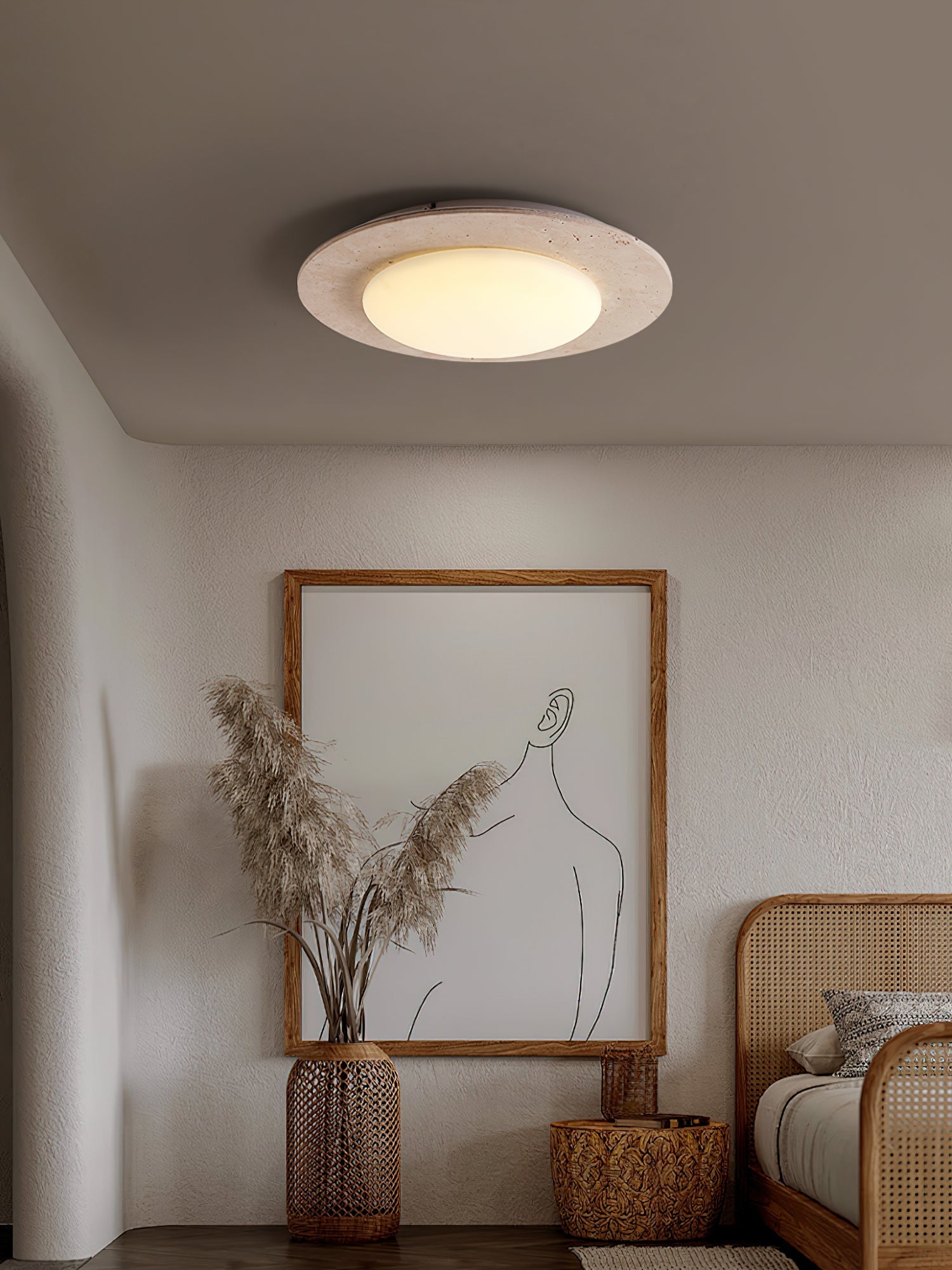 Arsoror Flush-Mount Travertine Ceiling Light-Neutral Decor