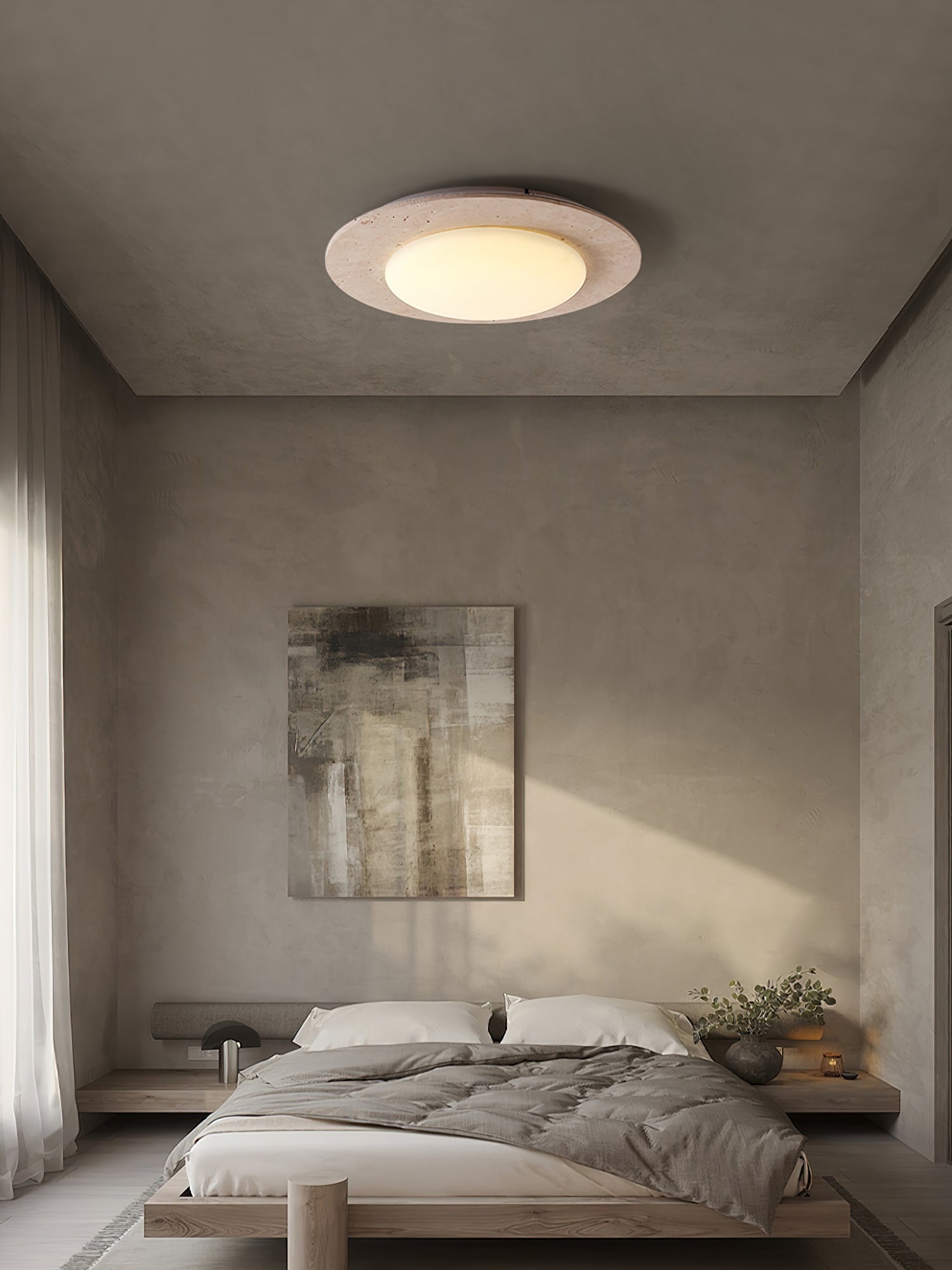 Arsoror Flush-Mount Travertine Ceiling Light-Neutral Decor