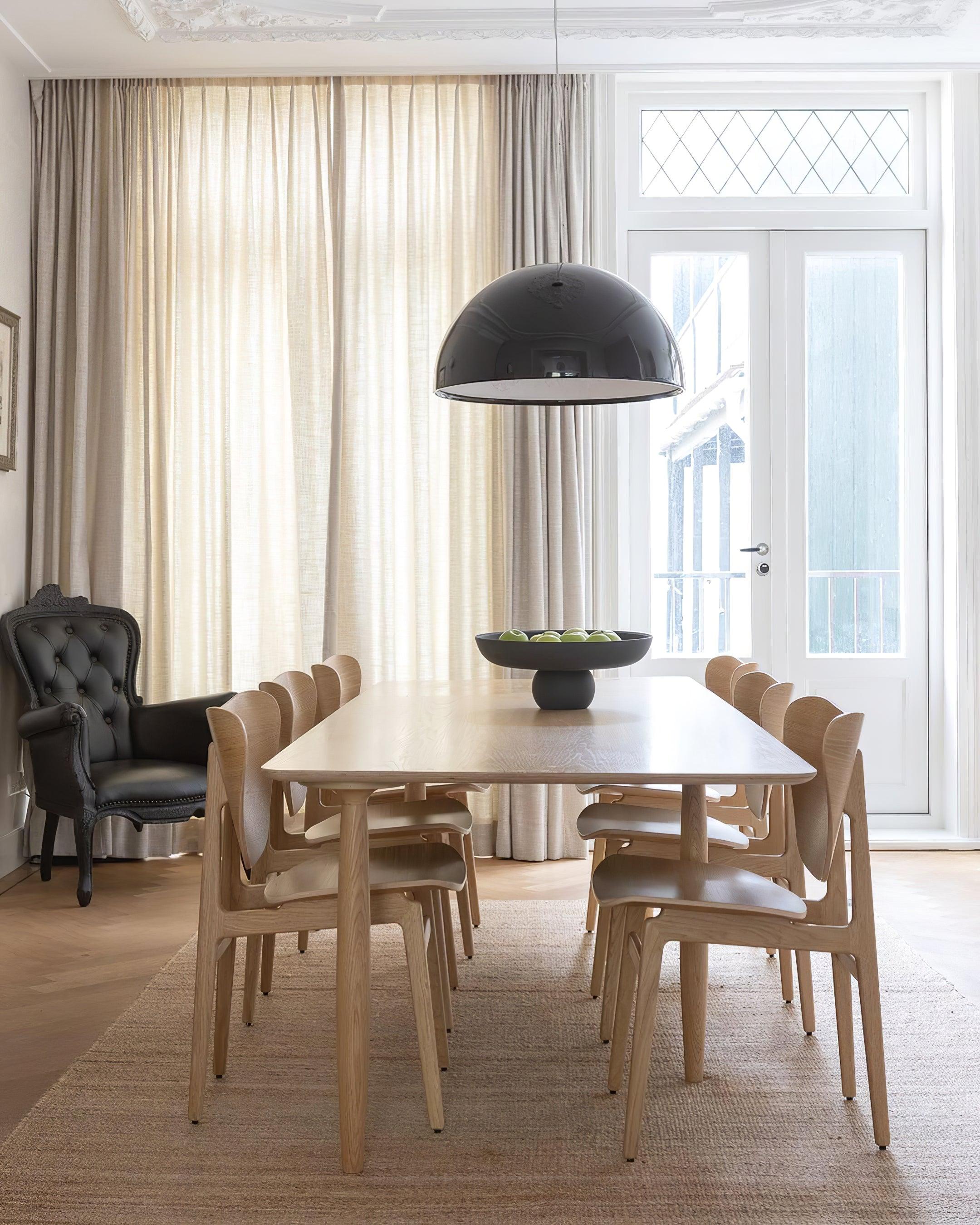 Pendant Lamp Black Dome with Embossed Plaster Interior Elegant