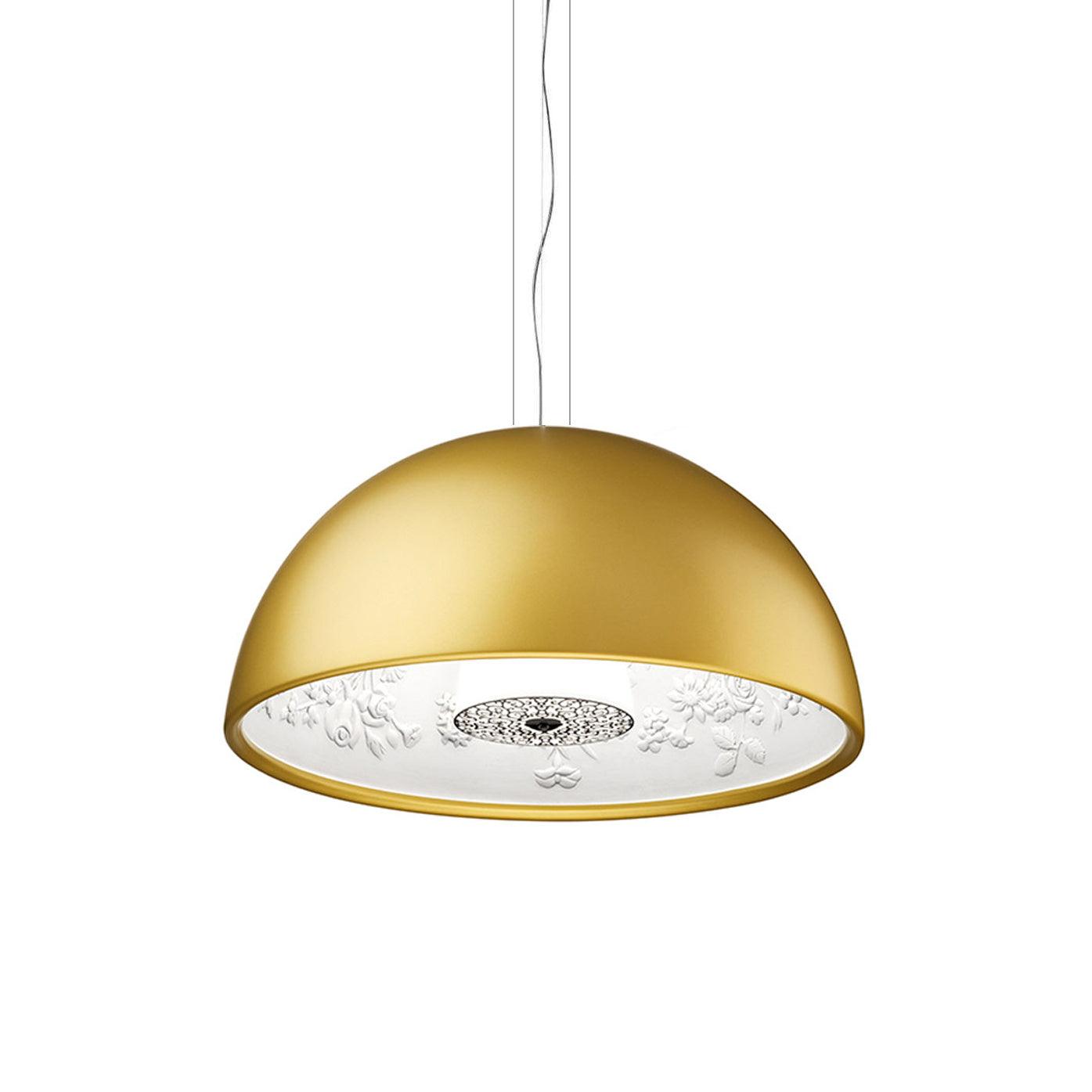 Pendant Lamp Black Dome with Embossed Plaster Interior Elegant
