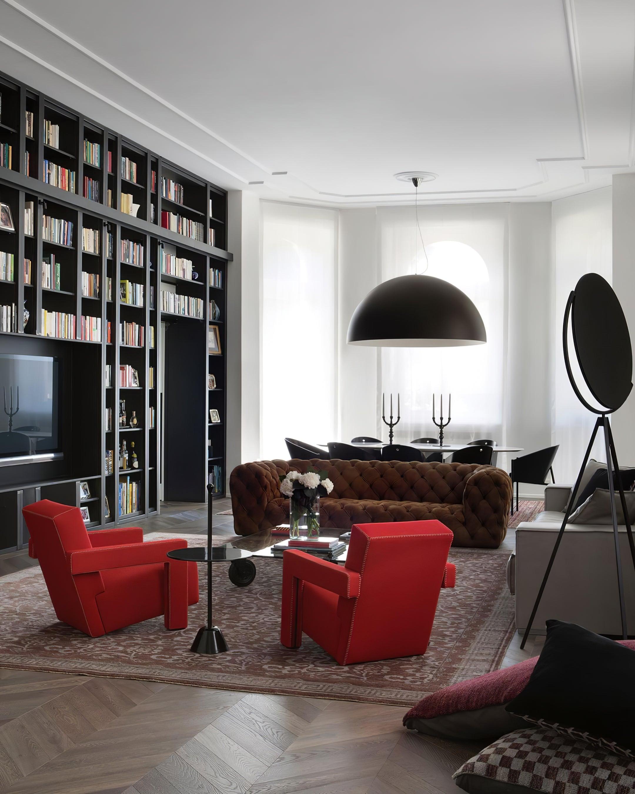 Pendant Lamp Black Dome with Embossed Plaster Interior Elegant