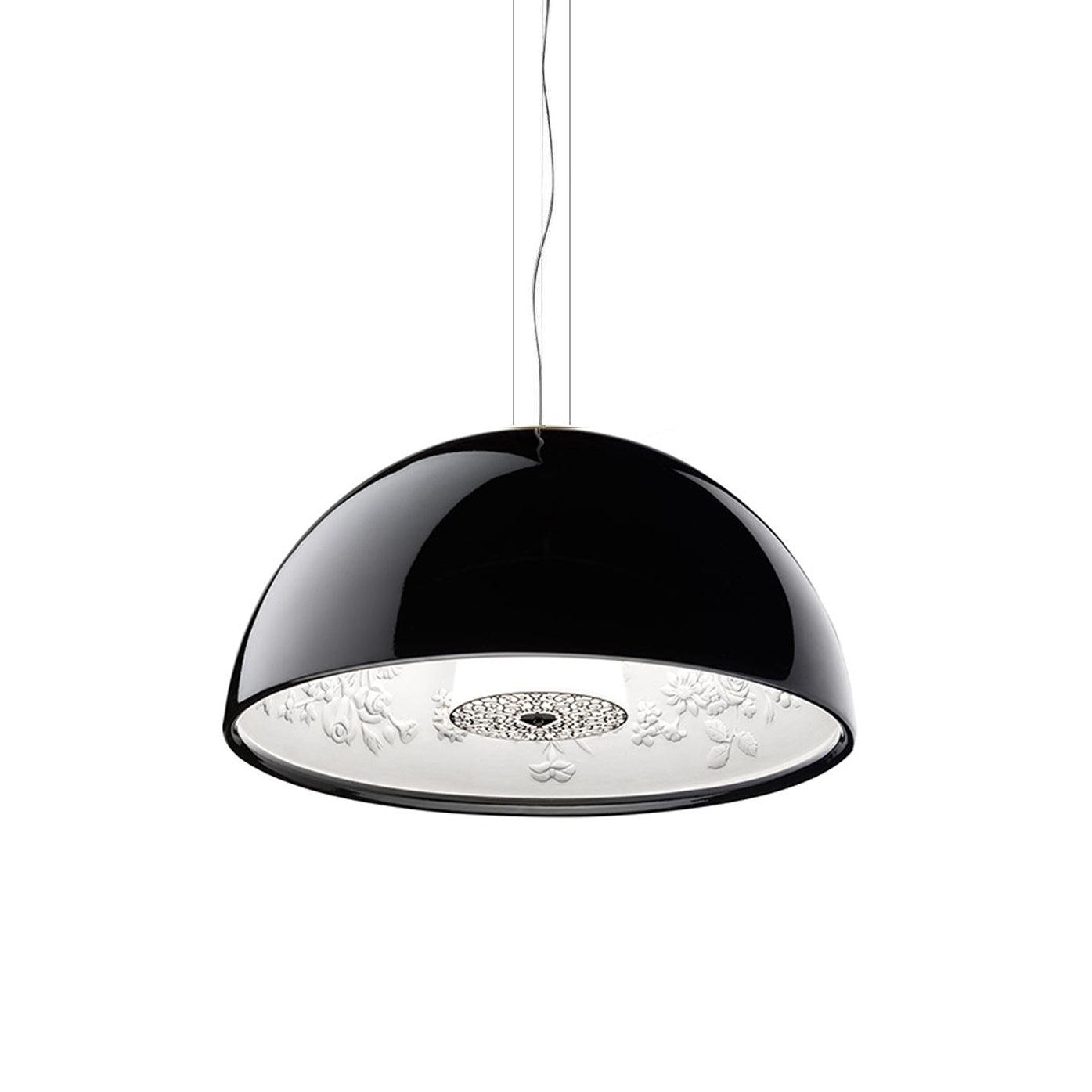 Pendant Lamp Black Dome with Embossed Plaster Interior Elegant