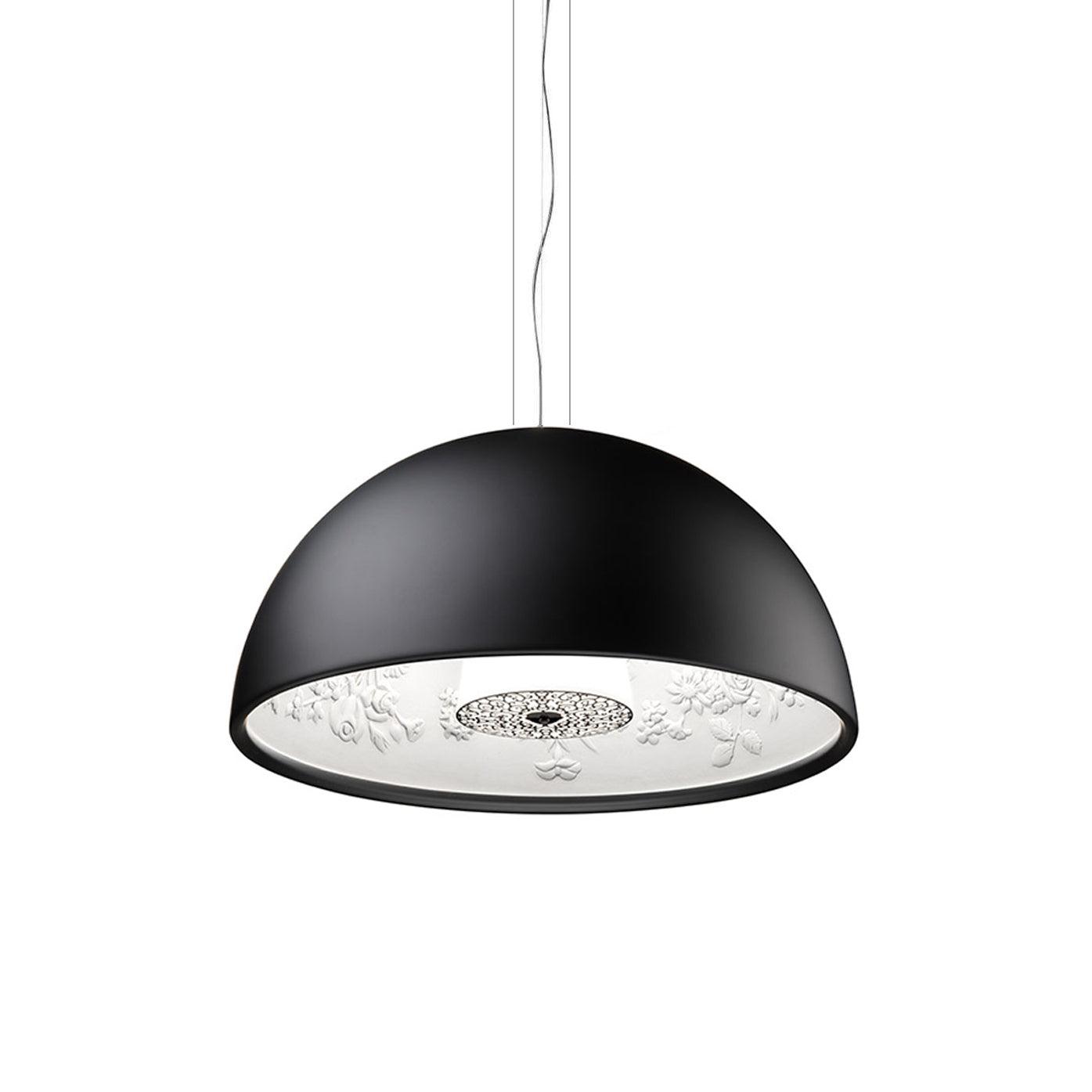 Pendant Lamp Black Dome with Embossed Plaster Interior Elegant