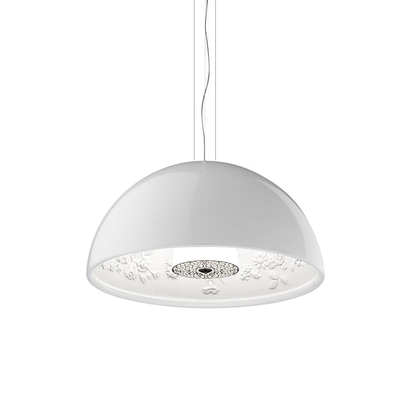 Pendant Lamp Black Dome with Embossed Plaster Interior Elegant