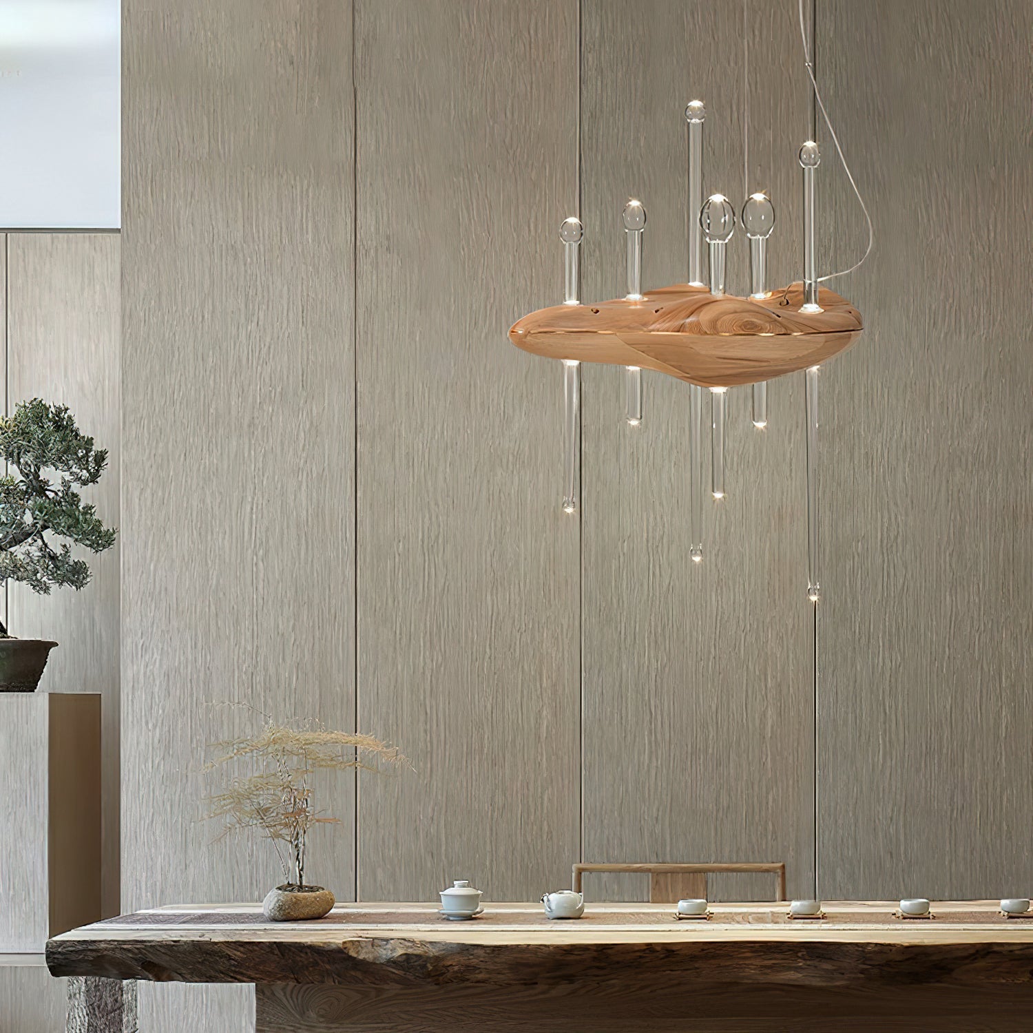 Umare Whimsical Oak Glass Pendant Light-Neutral Decor