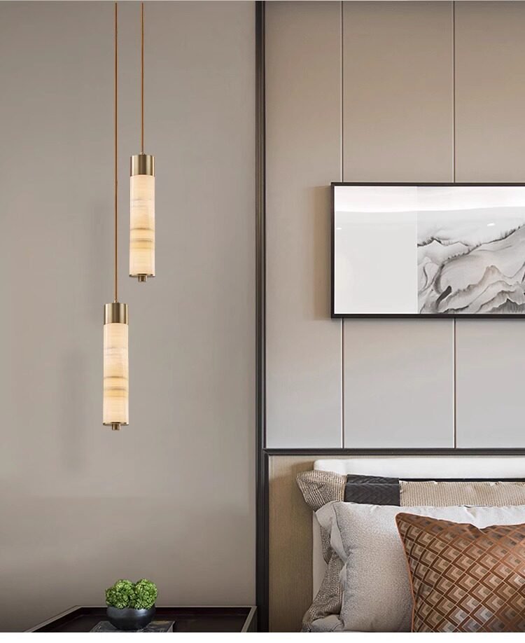 Slender Alabaster Column Chandelier-Neutral Decor