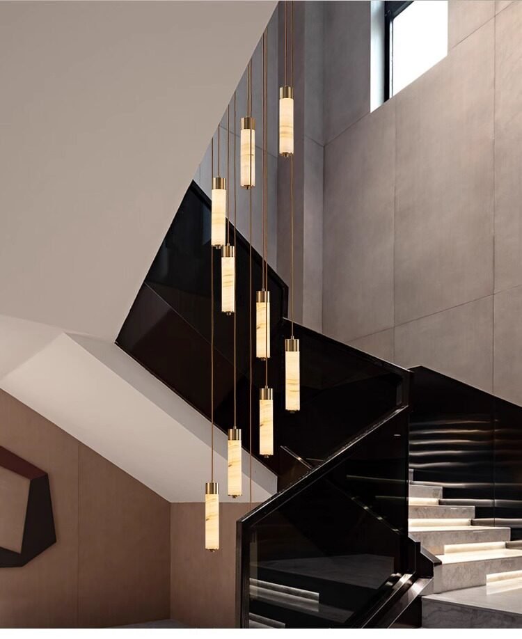 Slender Alabaster Column Chandelier-Neutral Decor