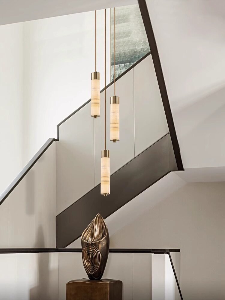 Slender Alabaster Column Chandelier-Neutral Decor