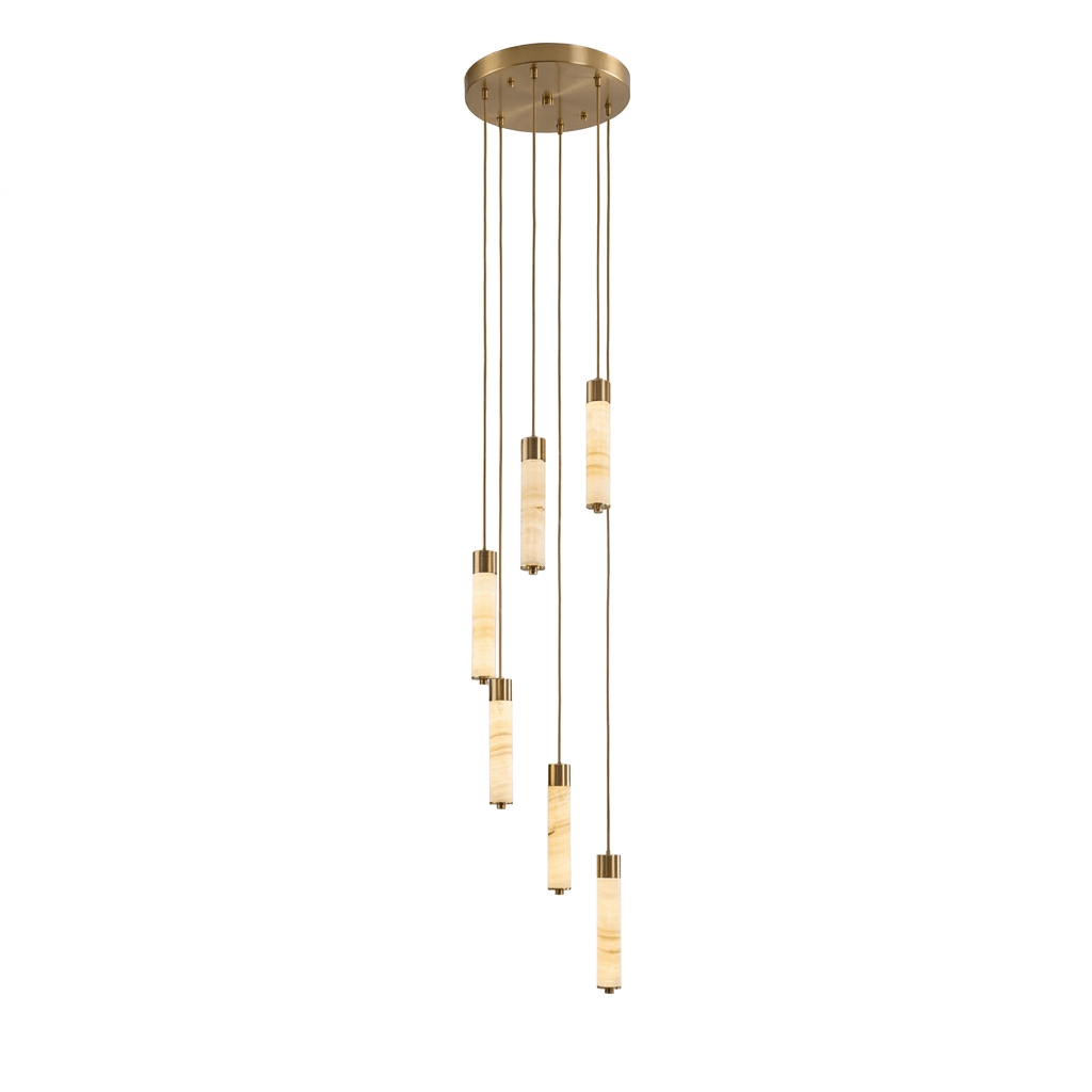 Slender Alabaster Column Chandelier-Neutral Decor