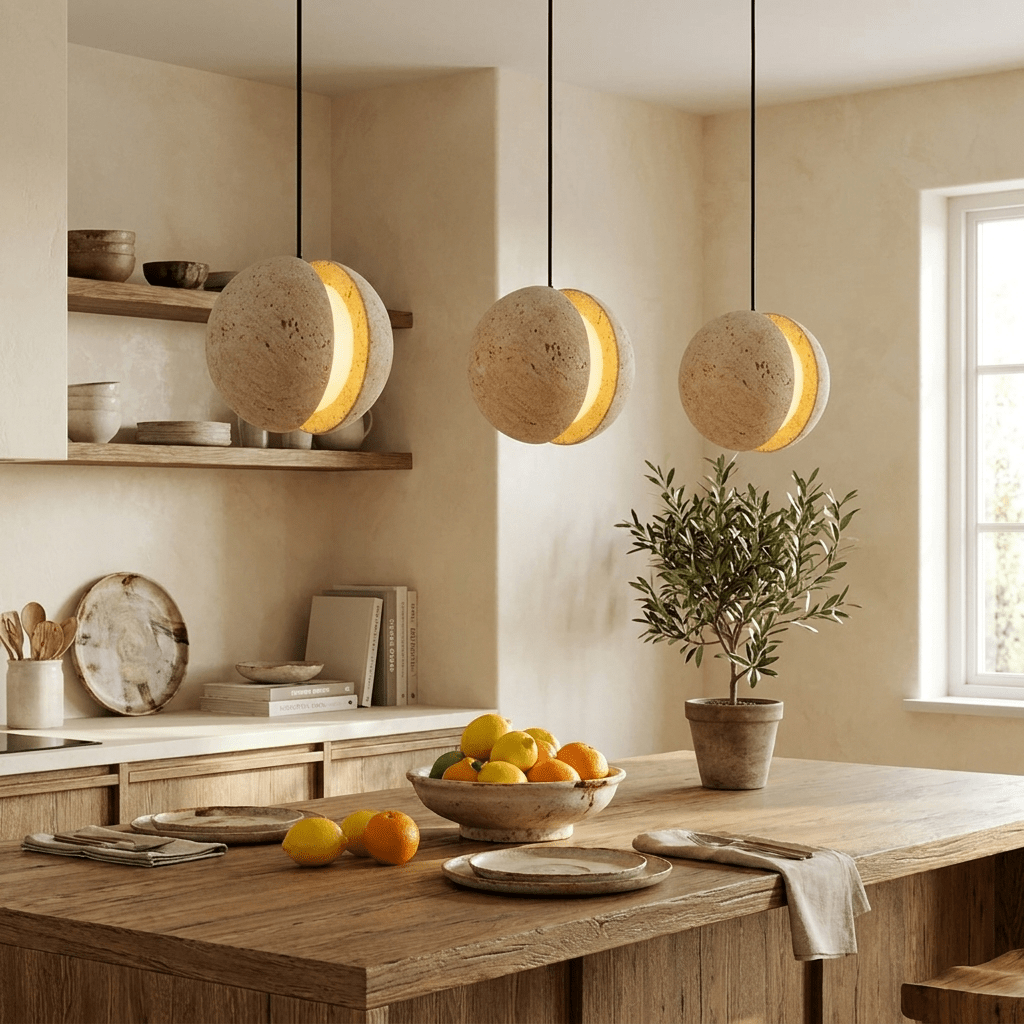Sliced Travertine Globe Pendant Lamp-Neutral Decor