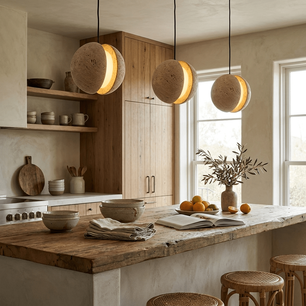 Sliced Travertine Globe Pendant Lamp-Neutral Decor
