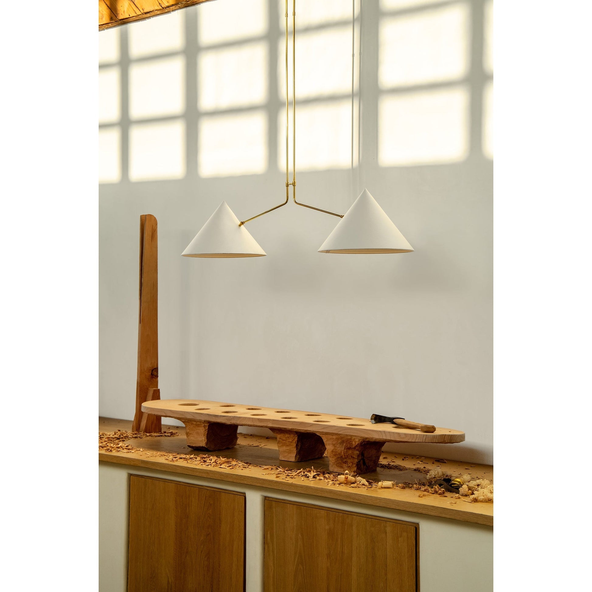Slide 2 Arm Pendant Lamp in black finish.