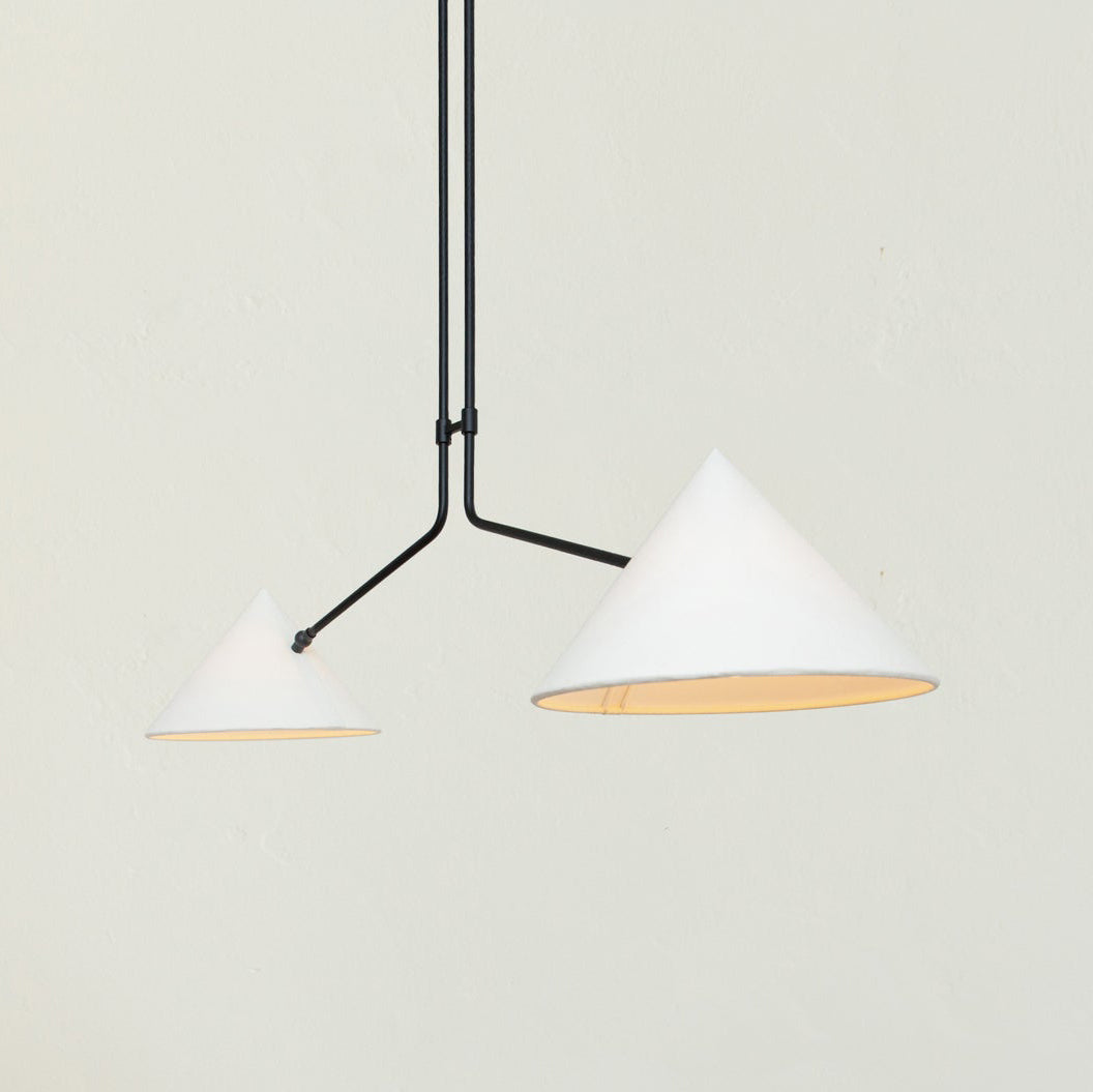 Slide 2 Arm Pendant Lamp in nickel finish.