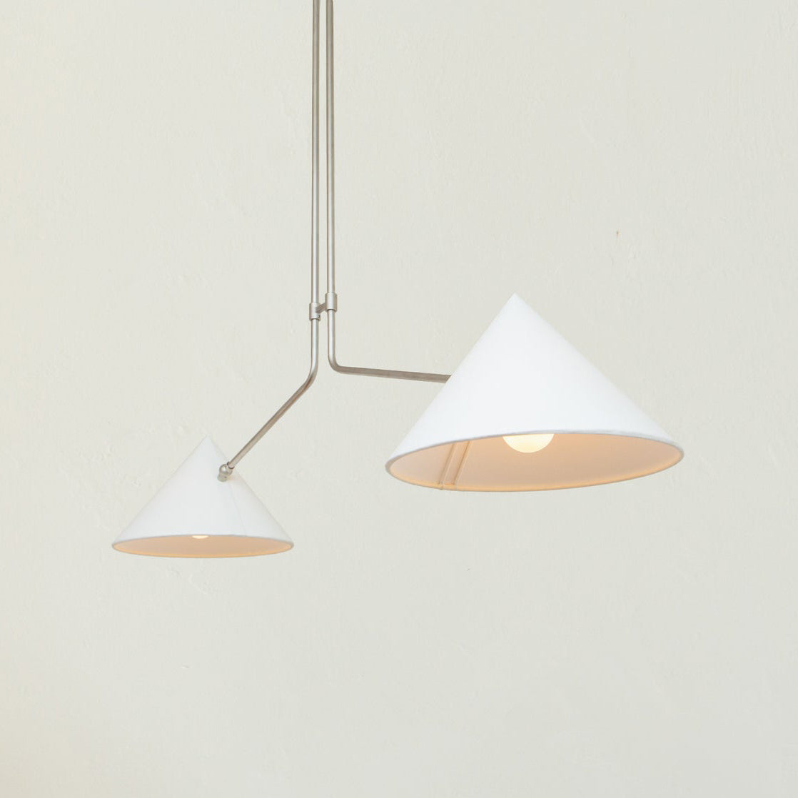 Close-up of the brushed nickel finish on the pendant lamp.