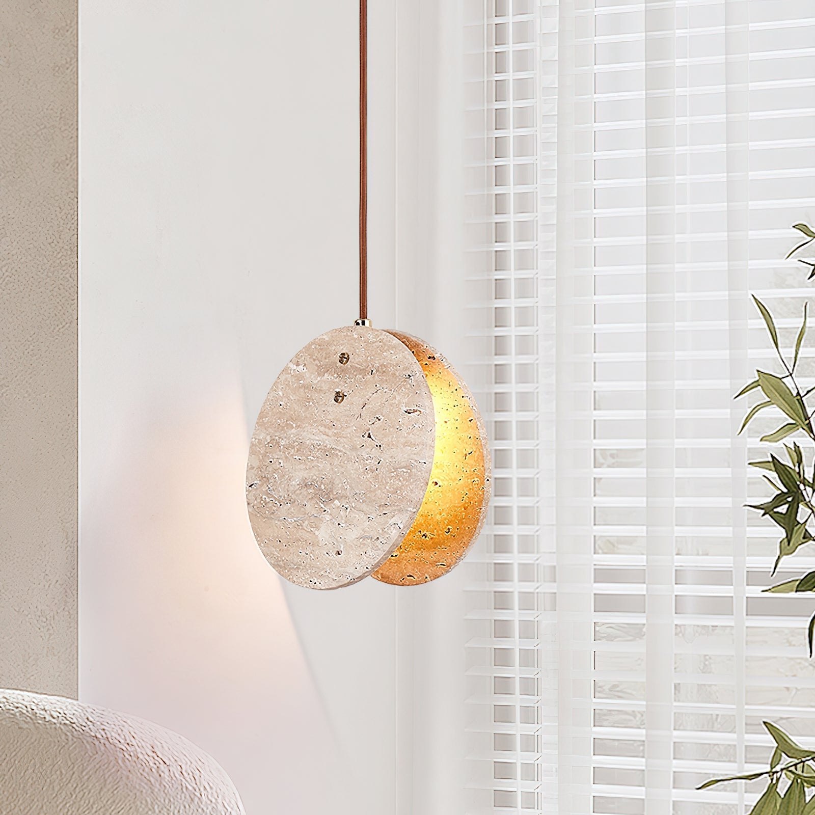 Sern Crescent Travertine Pendant Light-Neutral Decor