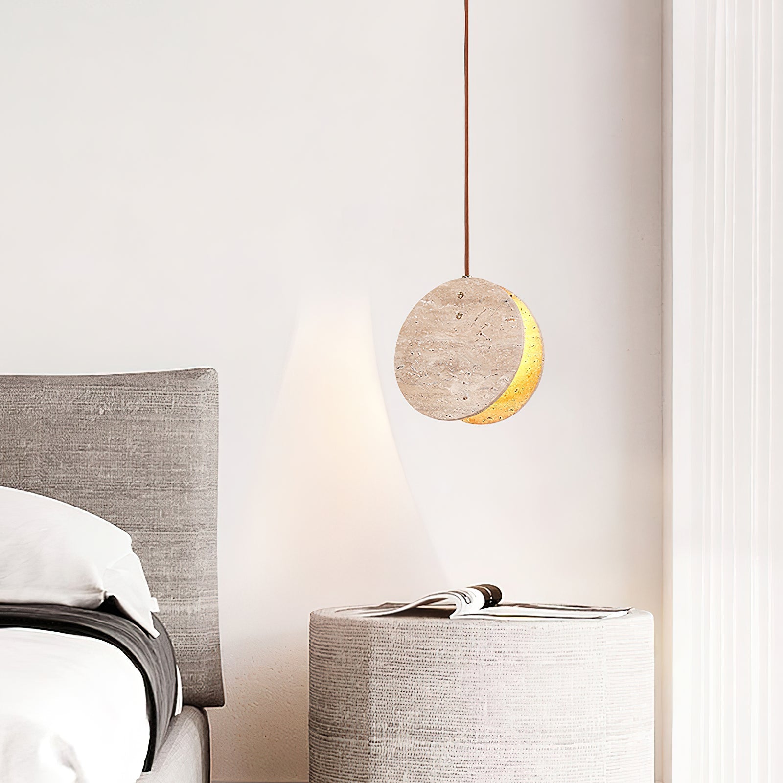 Sern Crescent Travertine Pendant Light-Neutral Decor