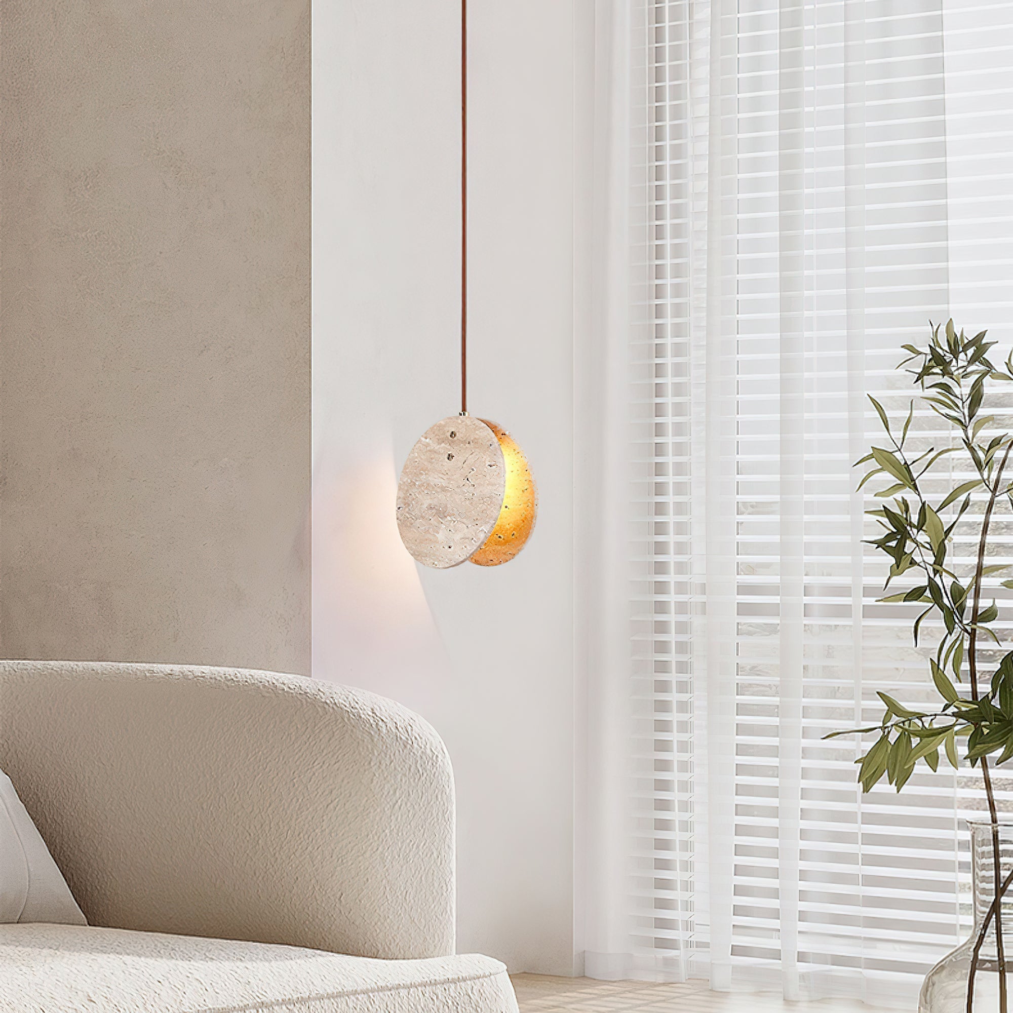 Sern Crescent Travertine Pendant Light-Neutral Decor