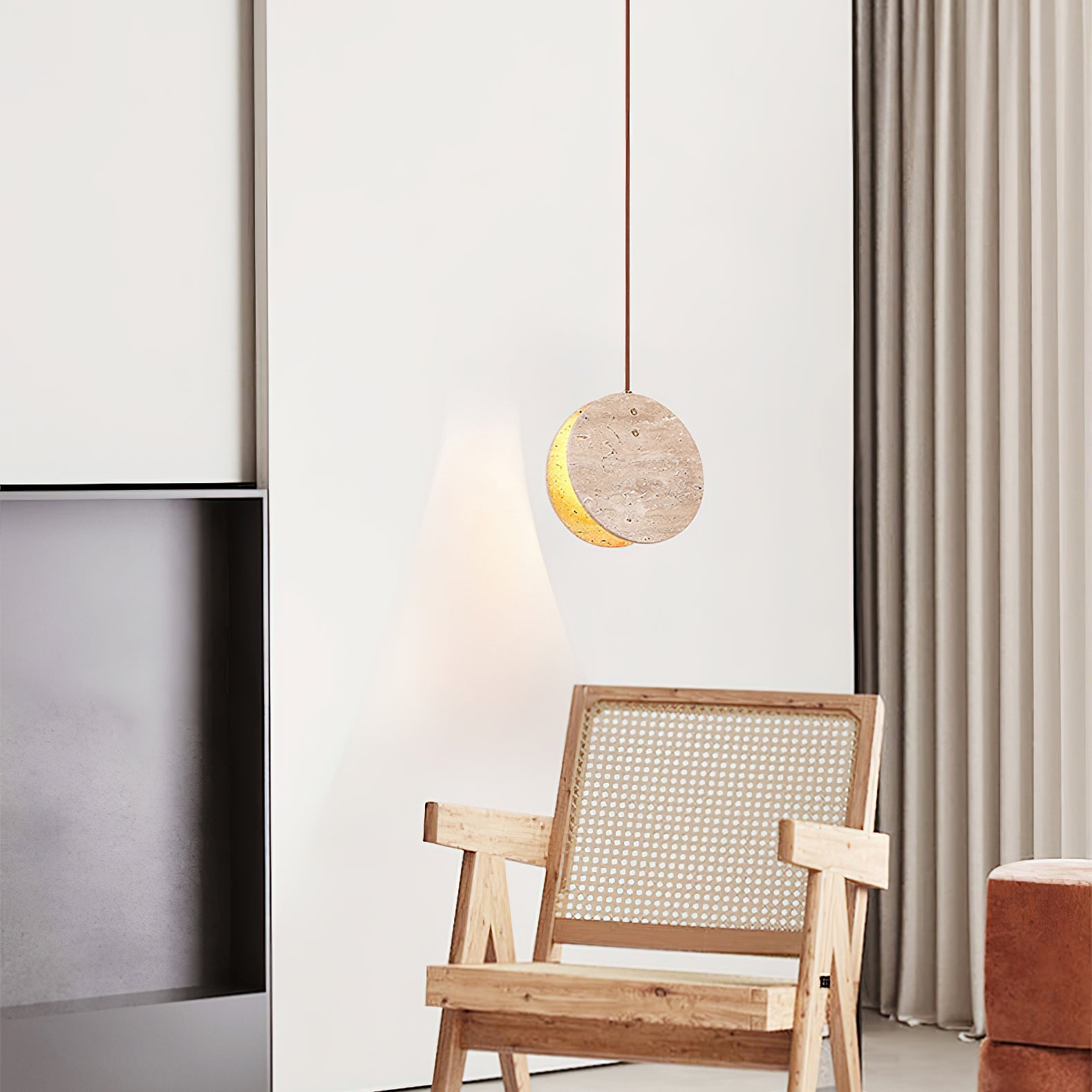 Sern Crescent Travertine Pendant Light-Neutral Decor