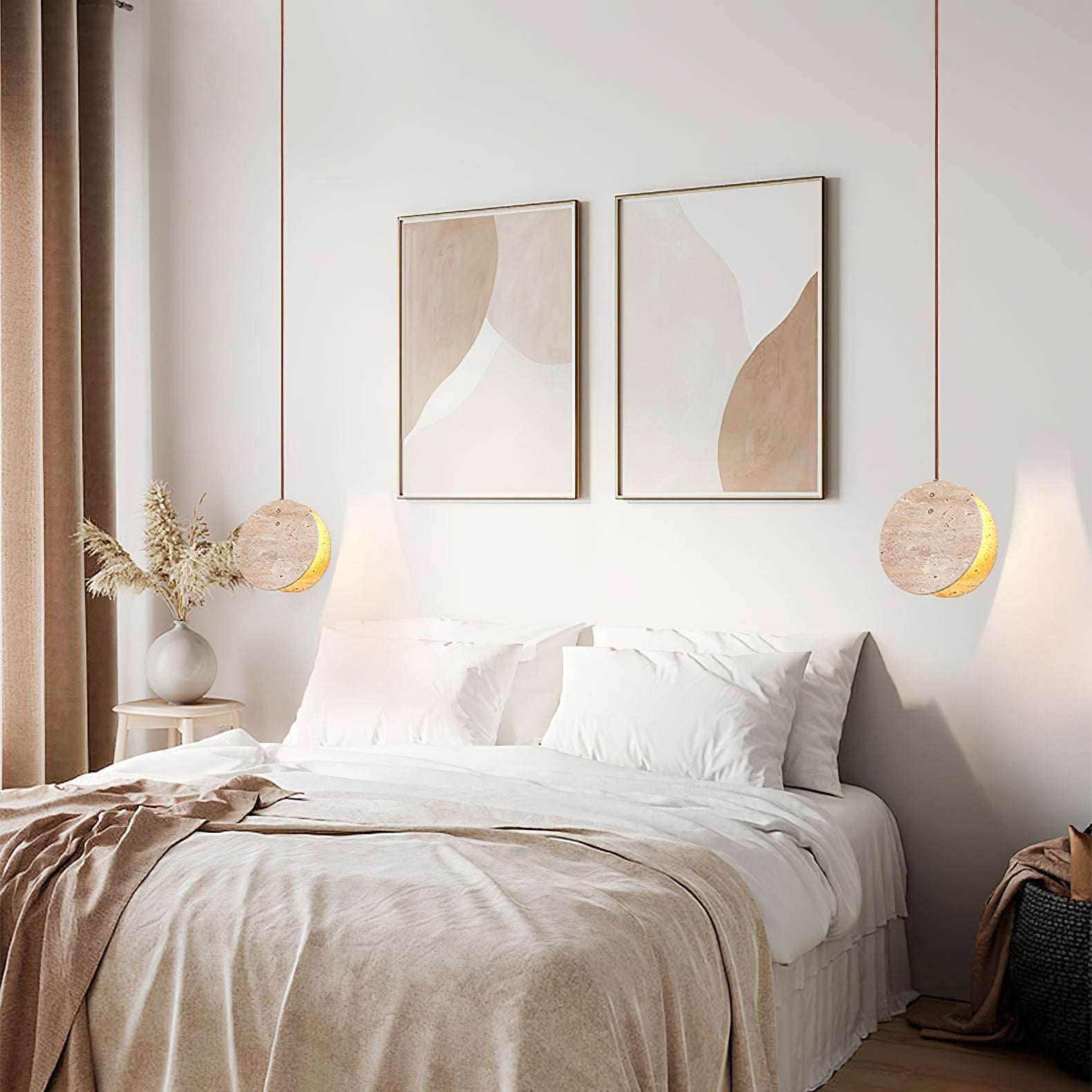 Sern Crescent Travertine Pendant Light-Neutral Decor