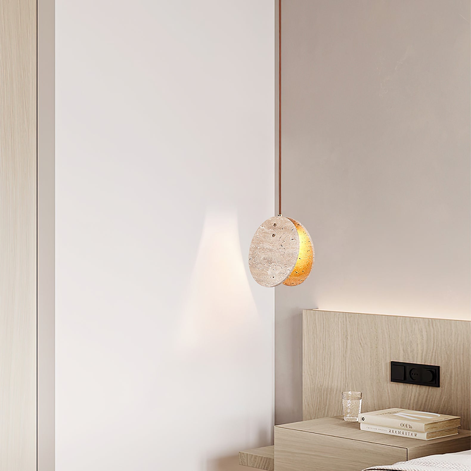 Sern Crescent Travertine Pendant Light-Neutral Decor