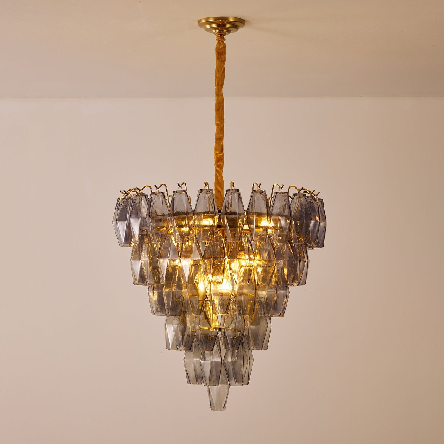 Aurora Chandelier Smoke Gray Inverted Crystal Prism-Neutral Decor