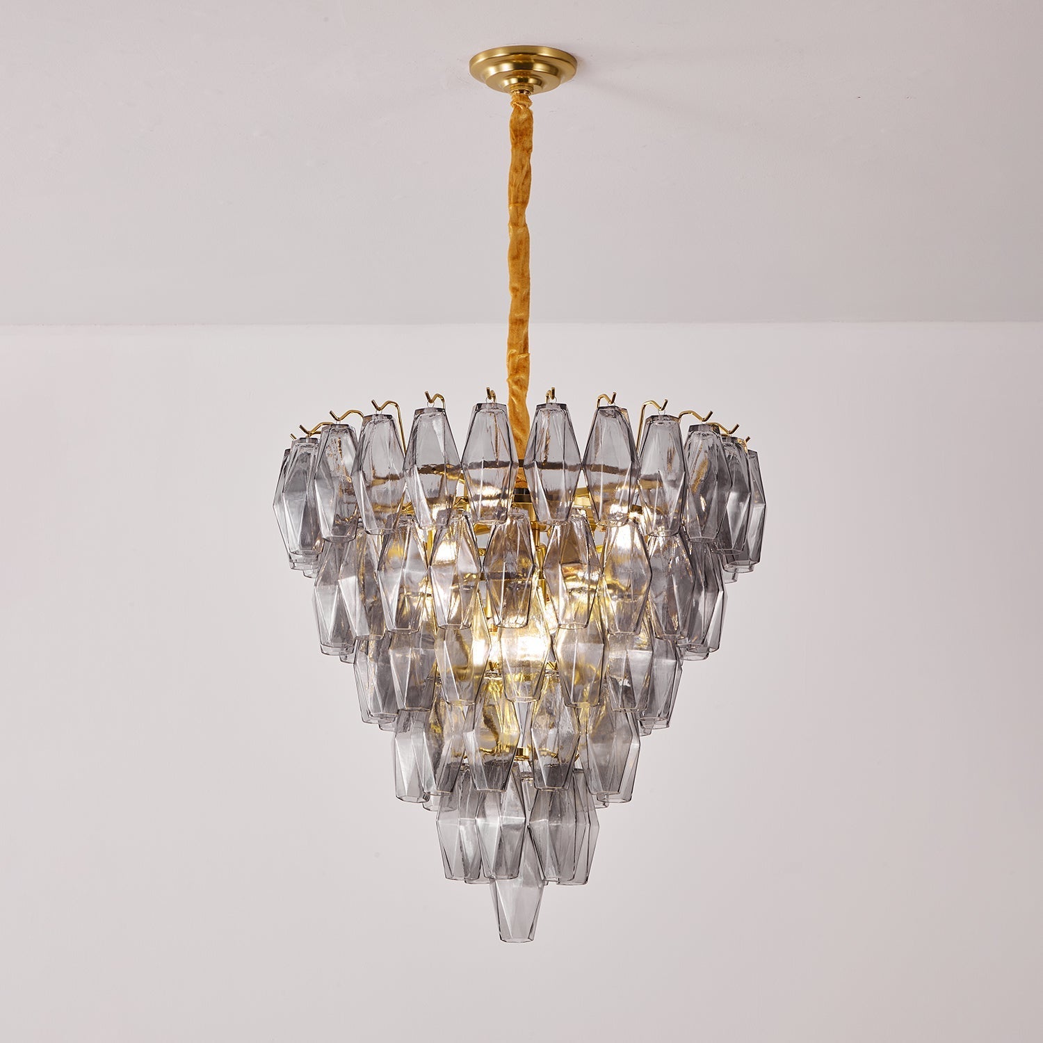 Aurora Chandelier Smoke Gray Inverted Crystal Prism-Neutral Decor