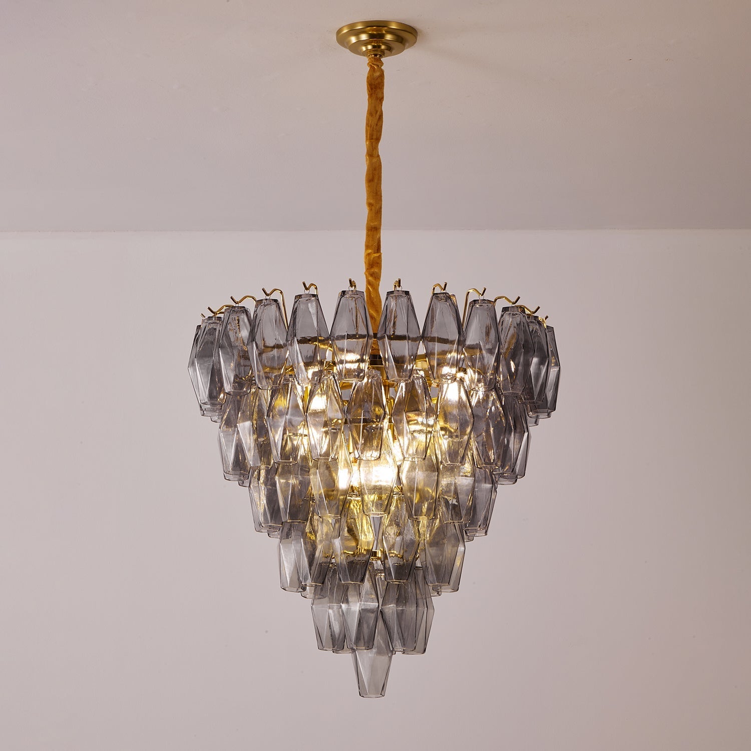 Aurora Chandelier Smoke Gray Inverted Crystal Prism-Neutral Decor