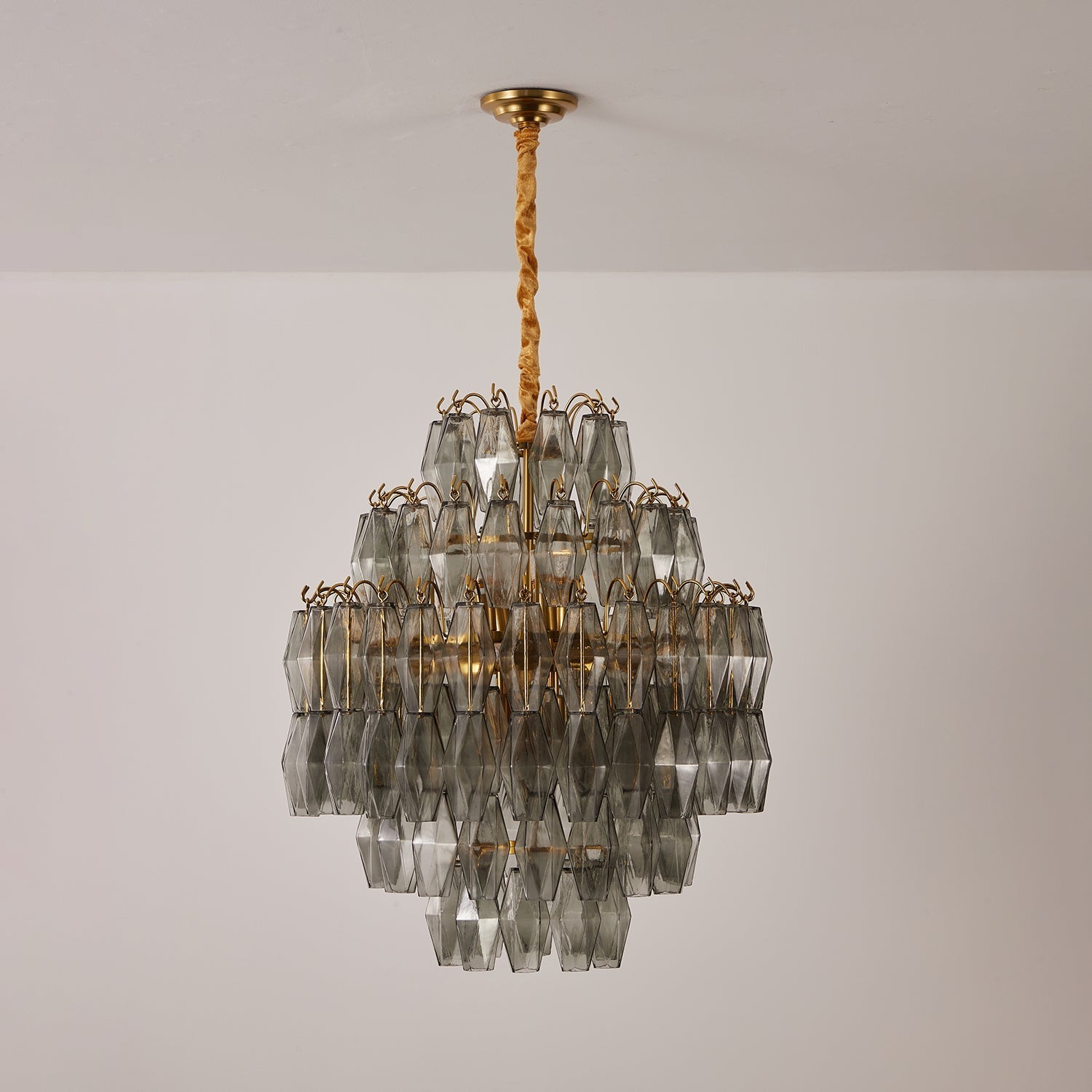 Aurora Chandelier Smoke Gray Prism Glass Layered-Neutral Decor