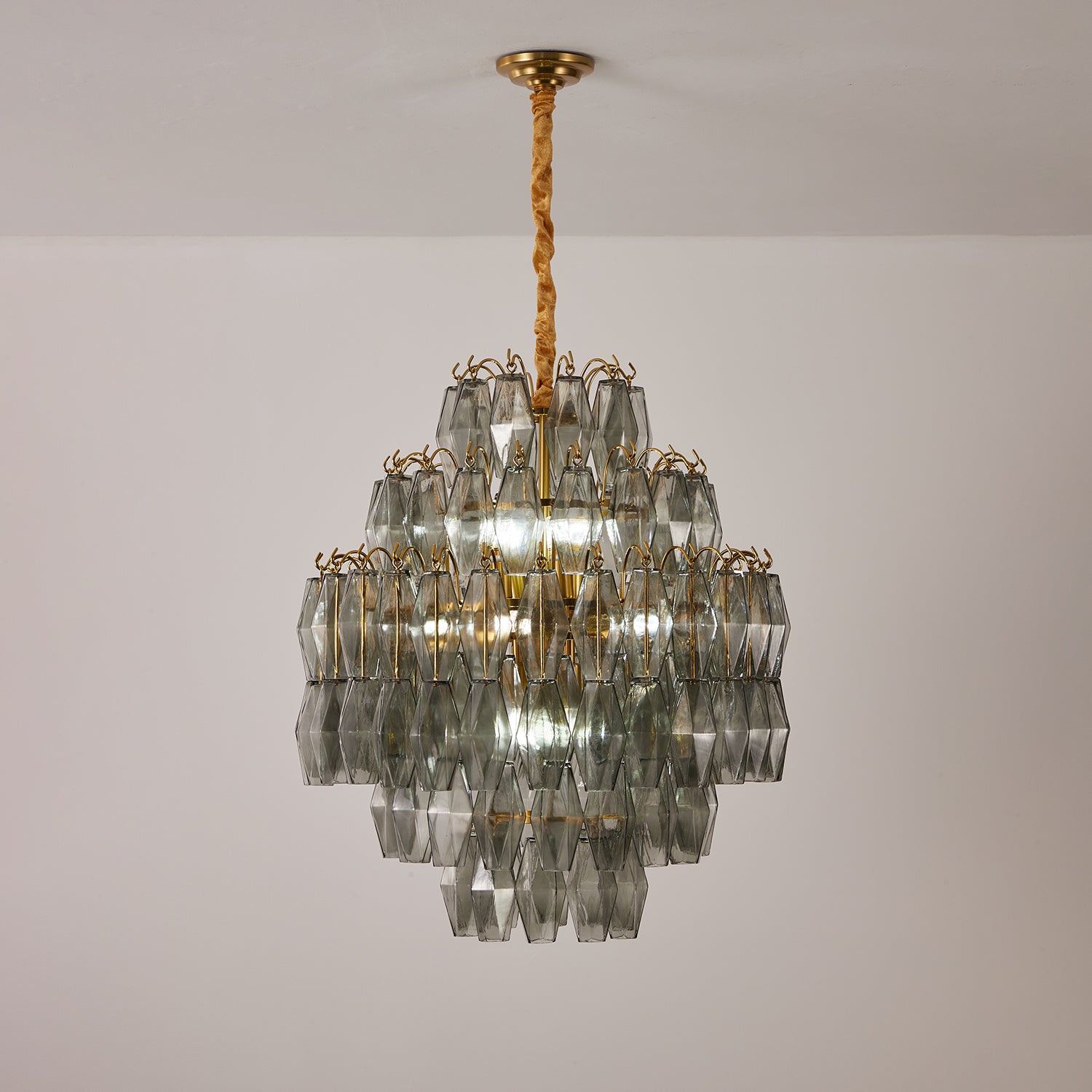 Aurora Chandelier Smoke Gray Prism Glass Layered-Neutral Decor