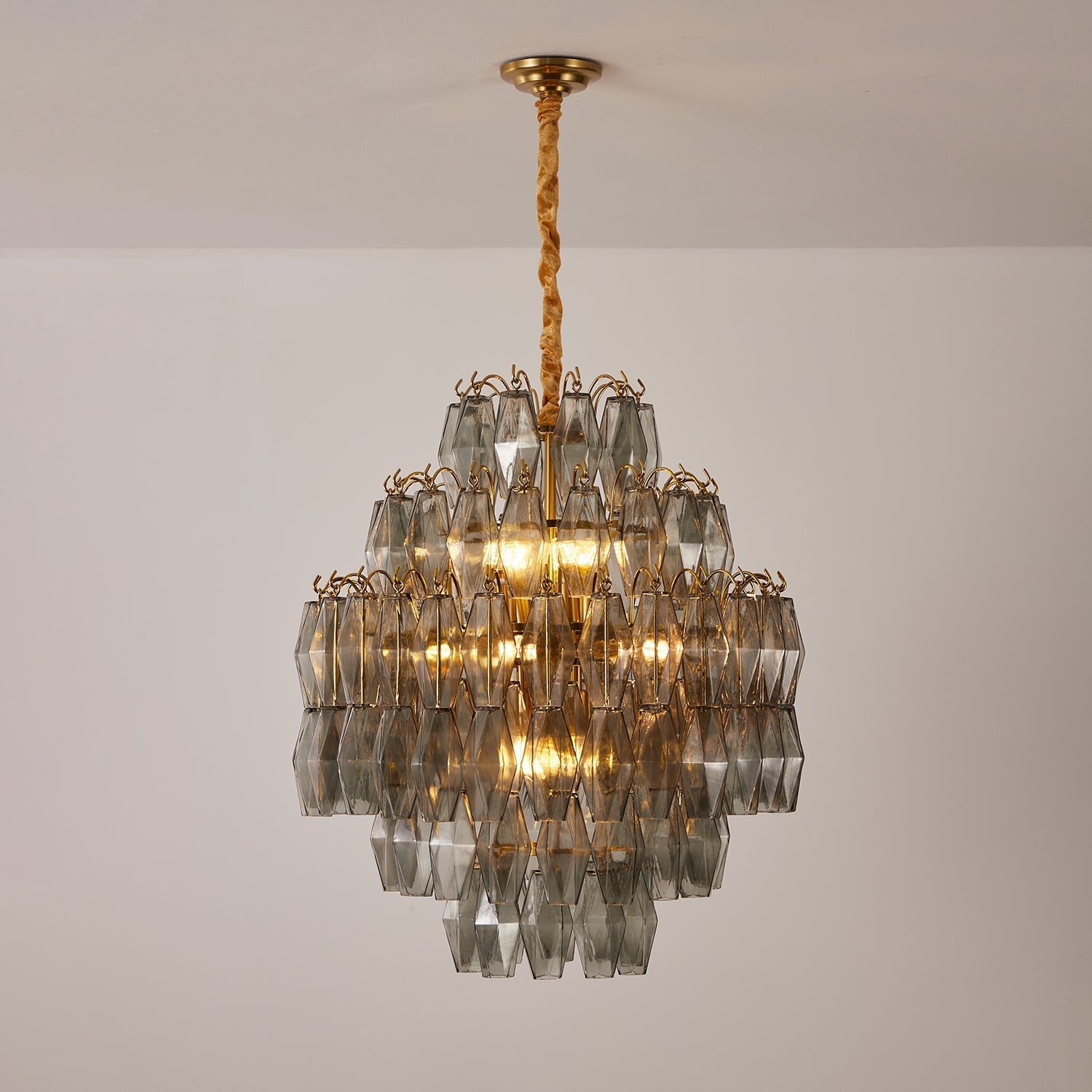 Aurora Chandelier Smoke Gray Prism Glass Layered-Neutral Decor
