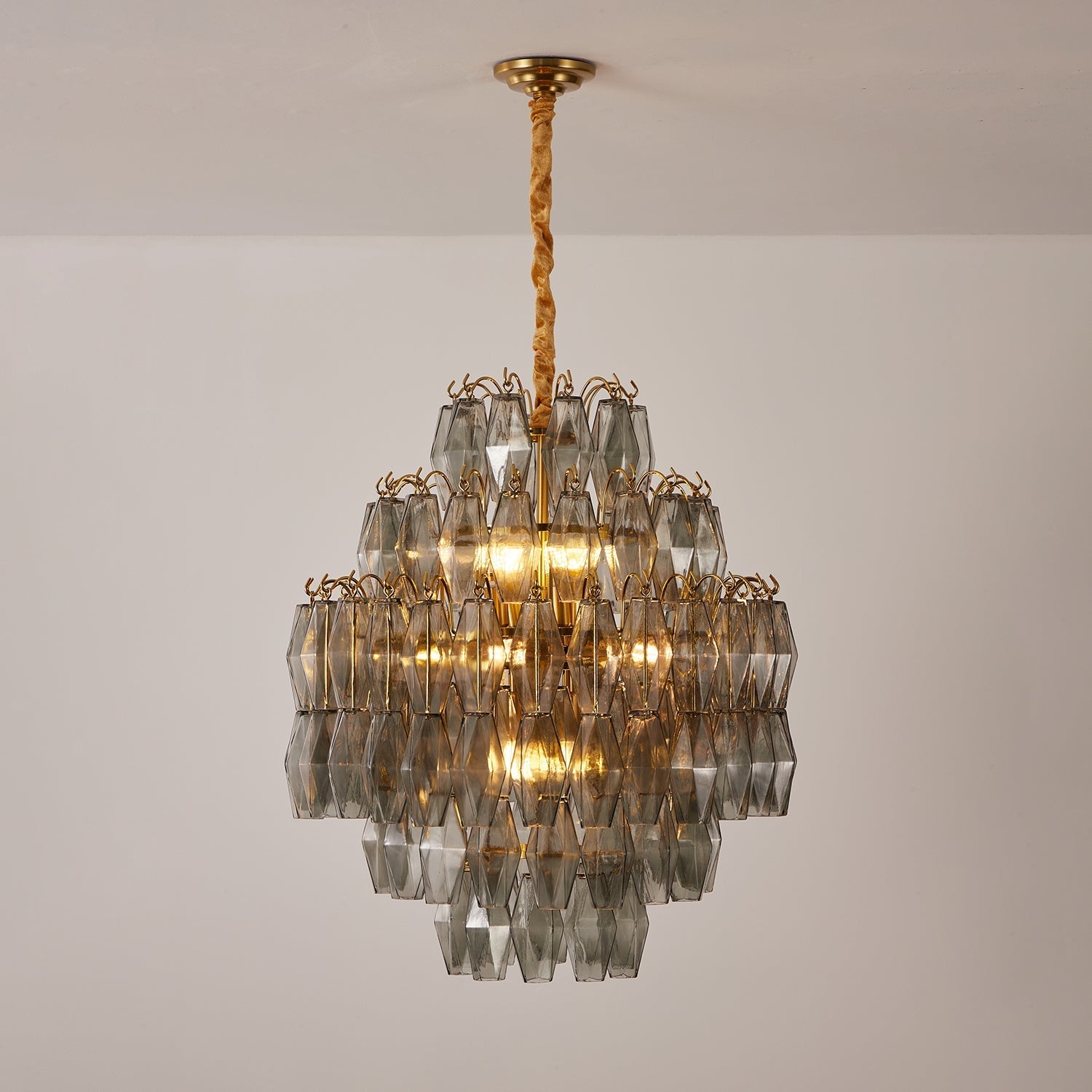 Aurora Chandelier Smoke Gray Prism Glass Layered-Neutral Decor
