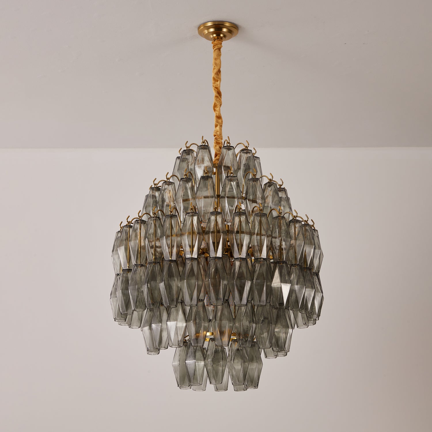 Aurora Chandelier Smoke Gray Prism Glass Layered-Neutral Decor