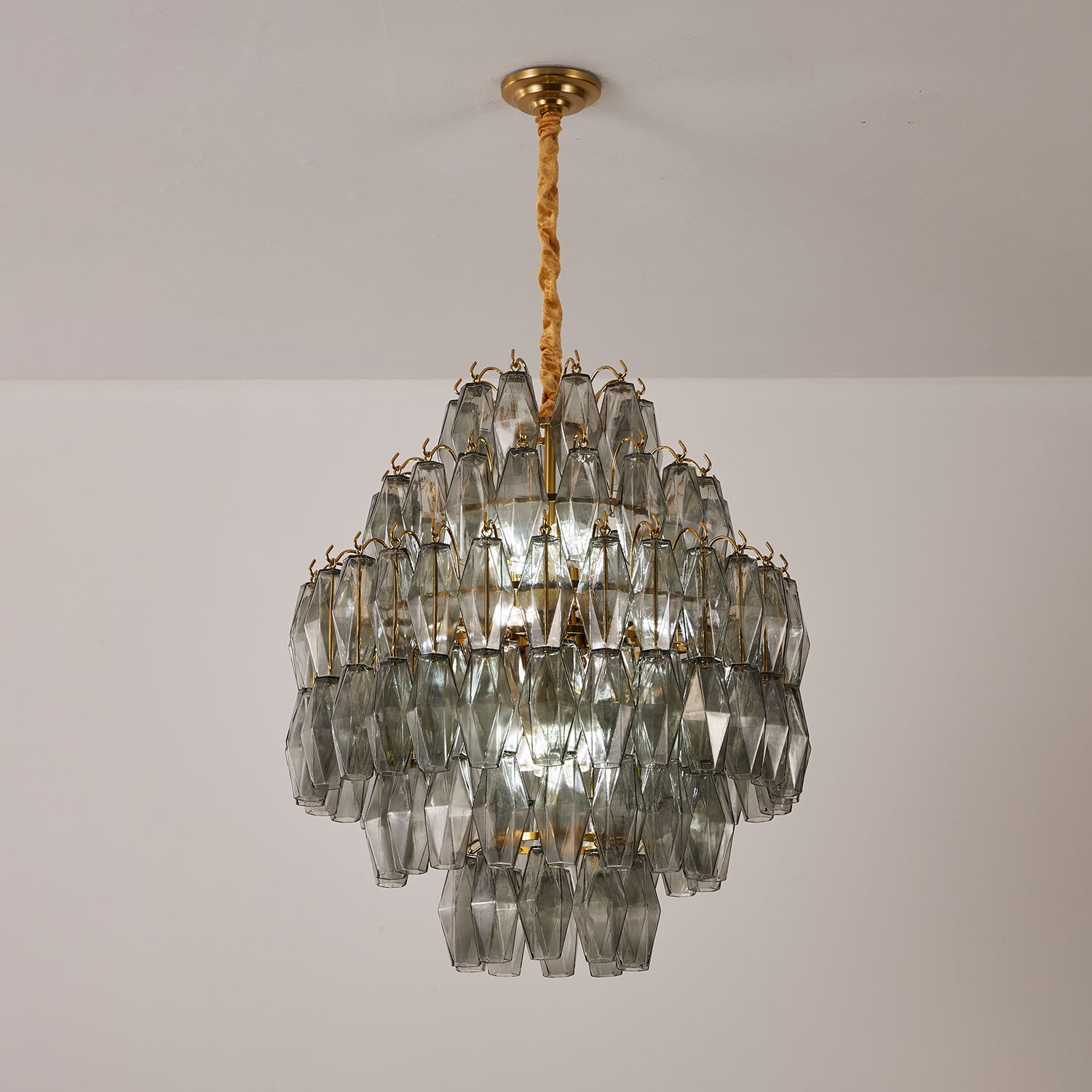 Aurora Chandelier Smoke Gray Prism Glass Layered-Neutral Decor