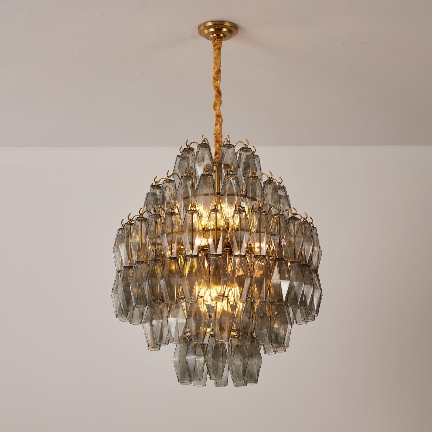 Aurora Chandelier Smoke Gray Prism Glass Layered-Neutral Decor