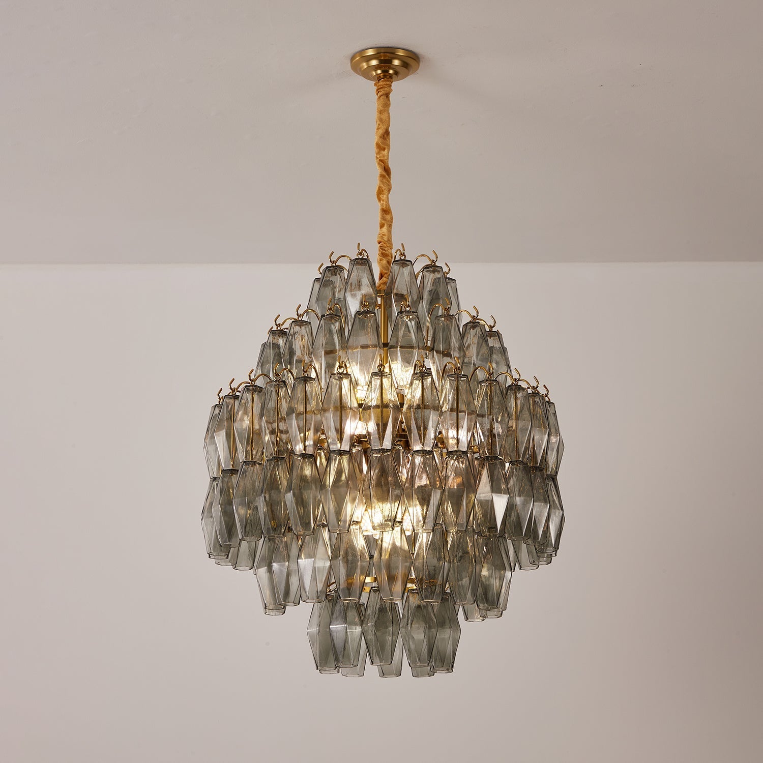 Aurora Chandelier Smoke Gray Prism Glass Layered-Neutral Decor