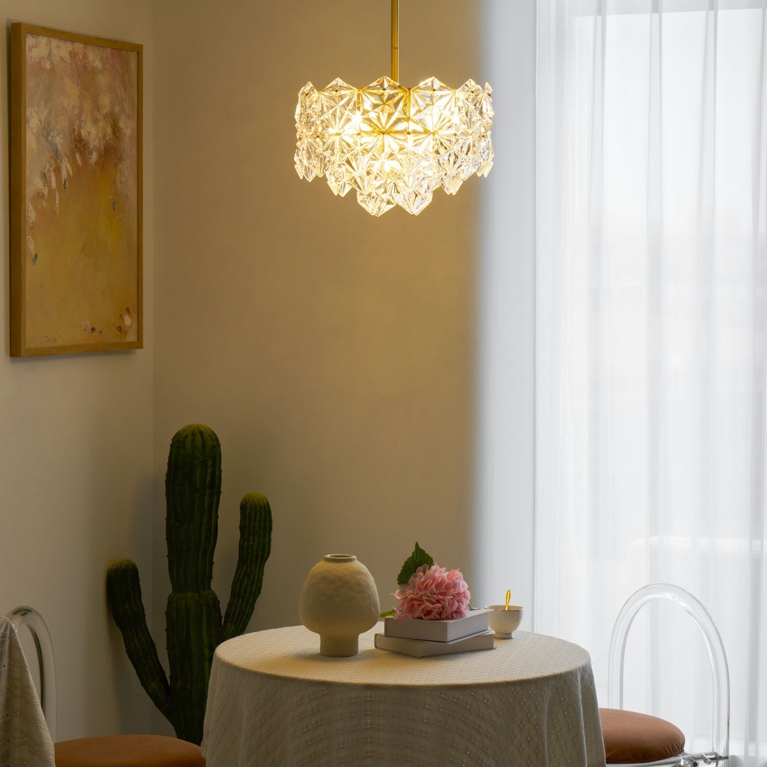 Calvor Chandelier Snowflake Glass Gold-Neutral Decor