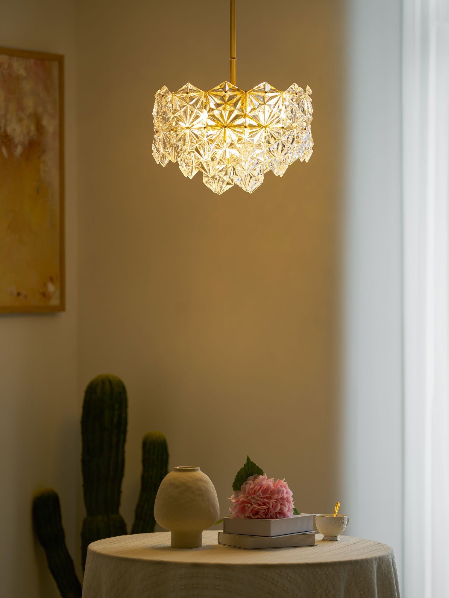 Calvor Chandelier Snowflake Glass Gold-Neutral Decor