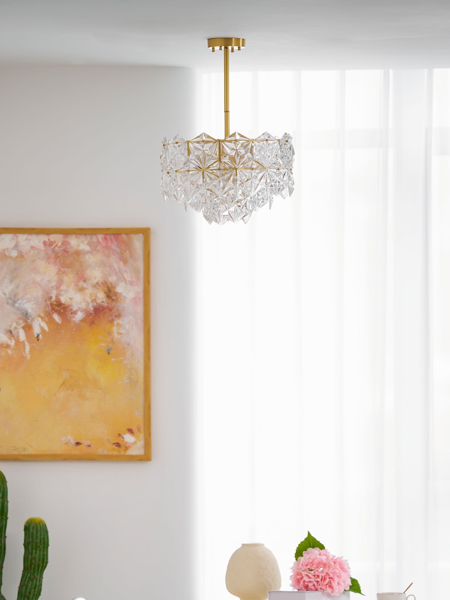 Calvor Chandelier Snowflake Glass Gold-Neutral Decor