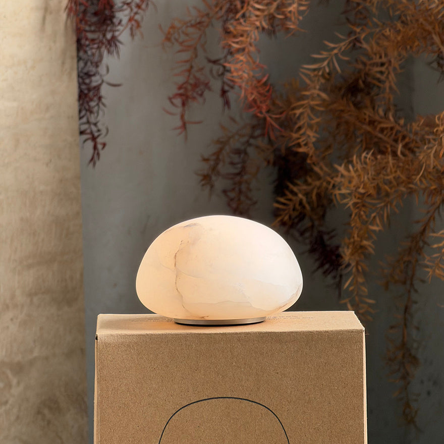 Detailed shot highlighting the hand-finished texture of the alabaster.