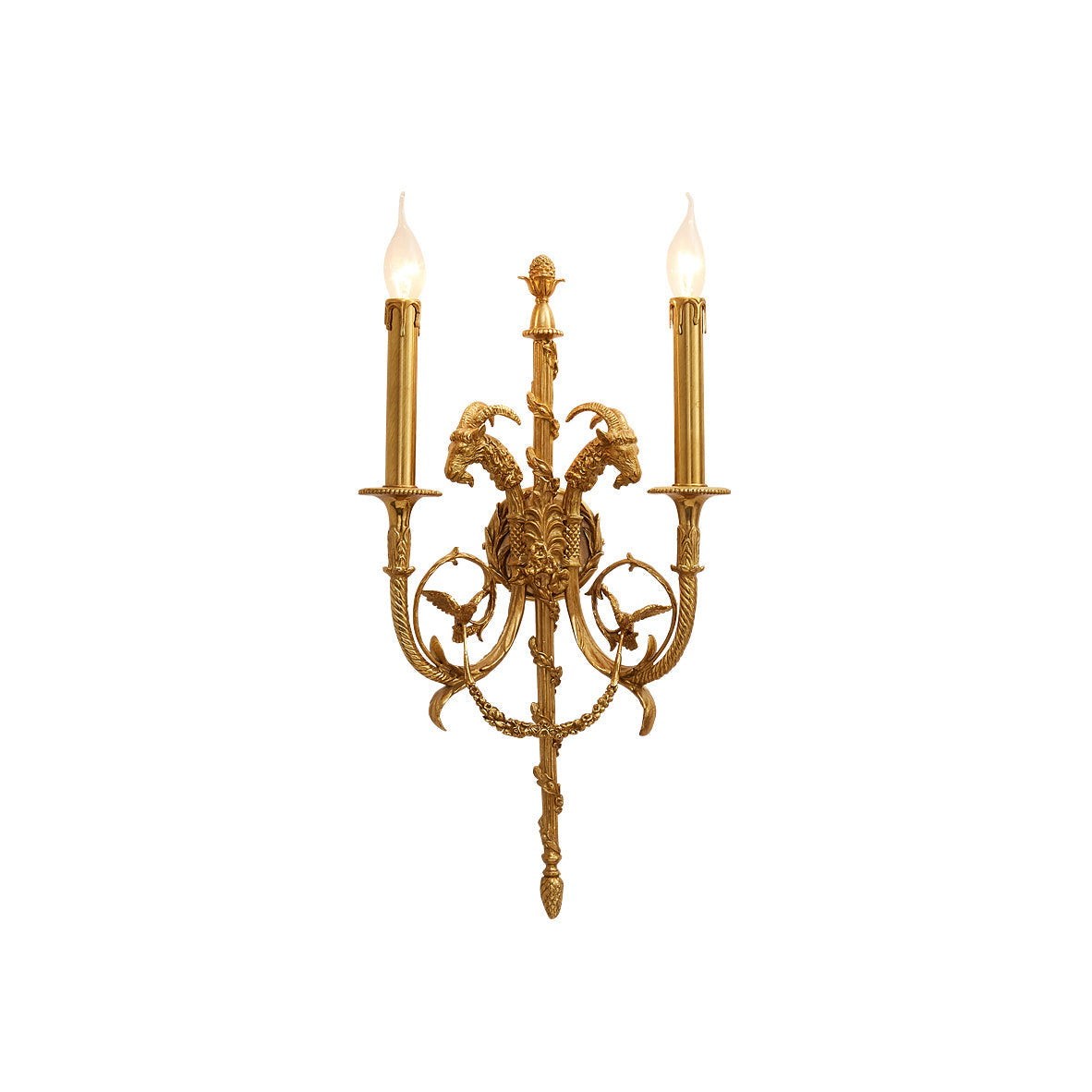 Sociapailis Brass Wall Lamp with two heads shown against a plain background.