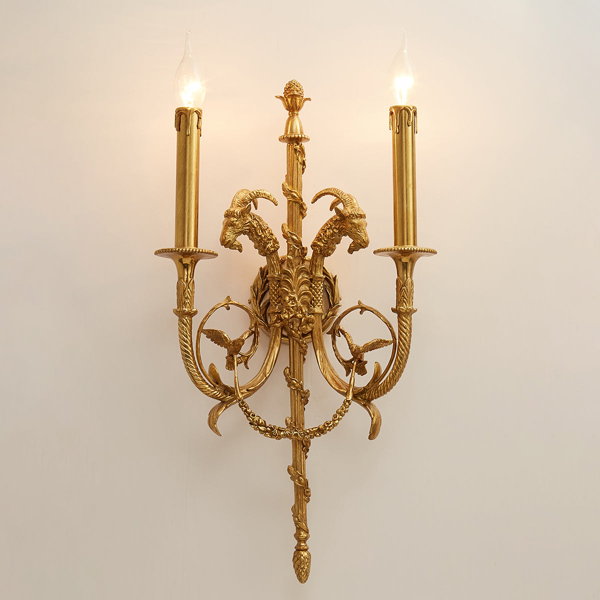 Sociapailis Brass Wall Lamp with vintage-style bulbs for effect (bulbs not included).