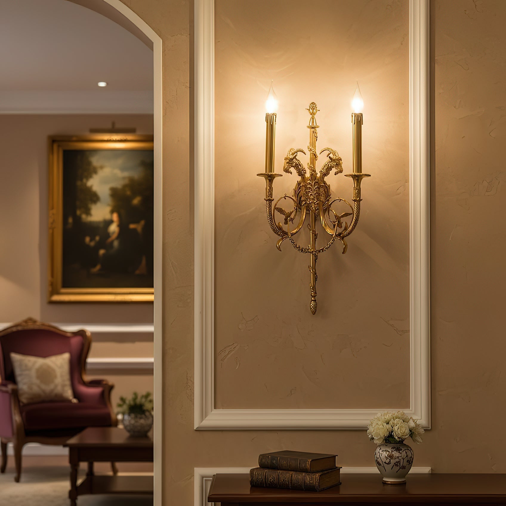 Close-up view of the brass finish on the Sociapailis Wall Lamp.