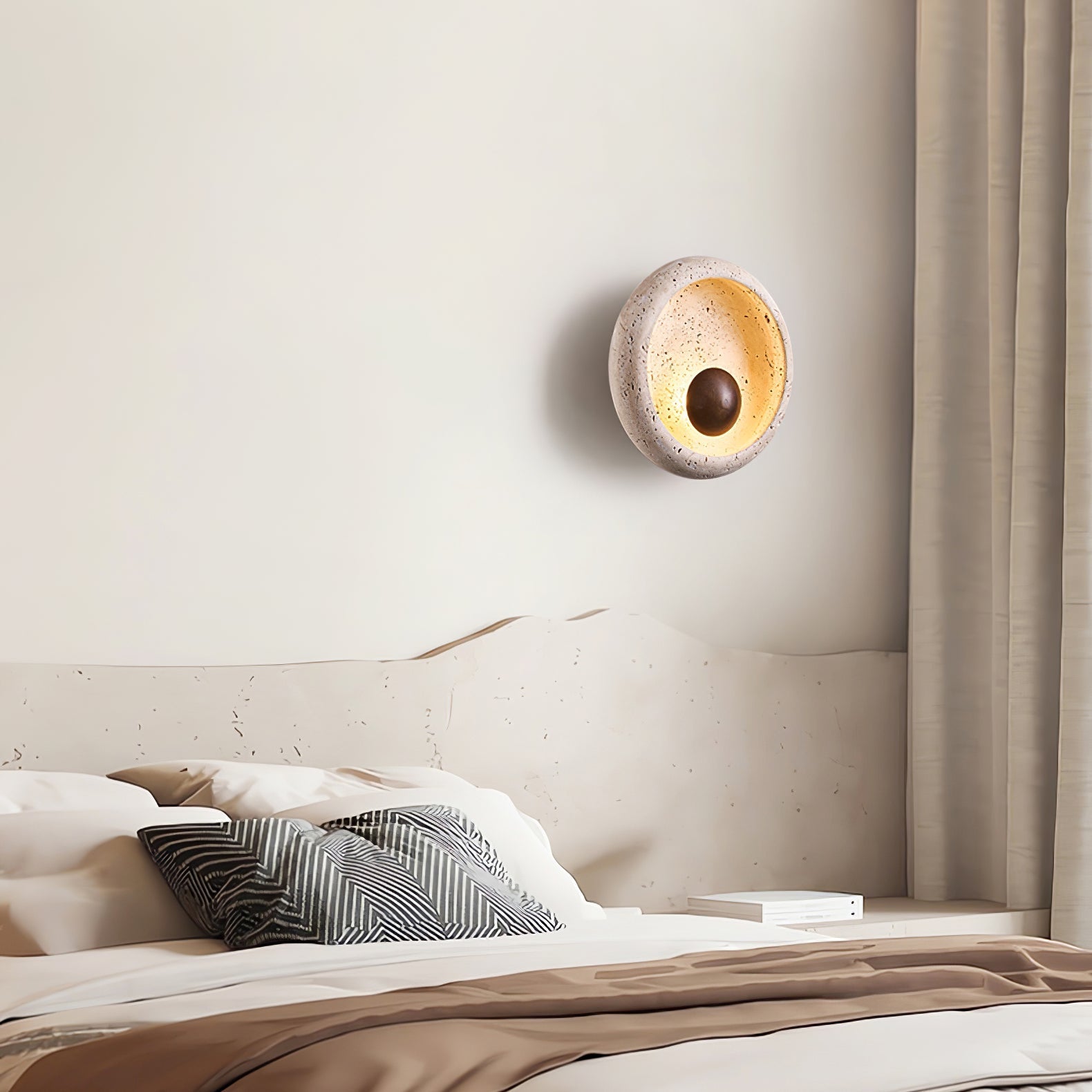 Odenis Orb-Shaped Travertine Wall Light-Neutral Decor